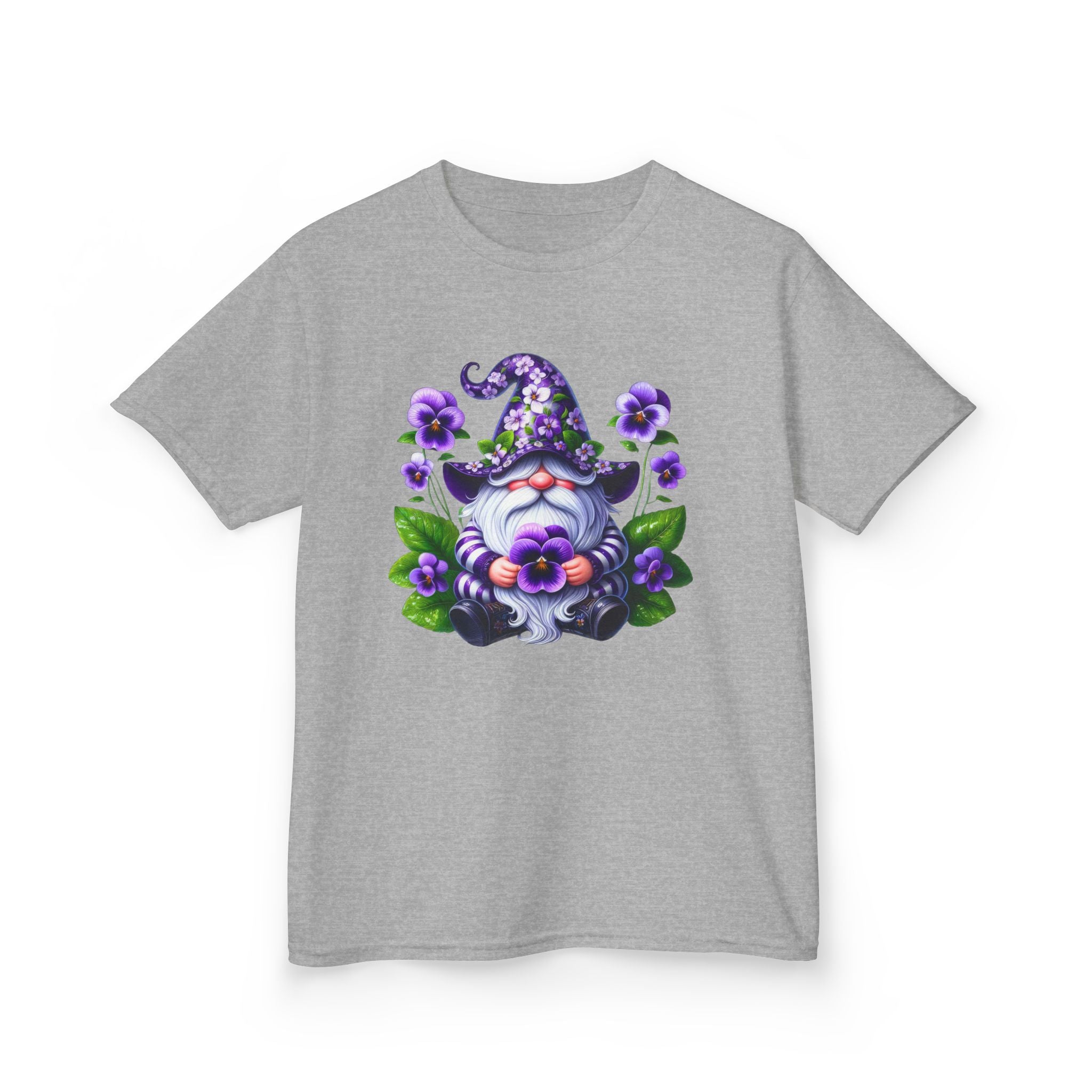 Kids Gnome T‑Shirt — Cute Purple Floral Gnome Tee for Children