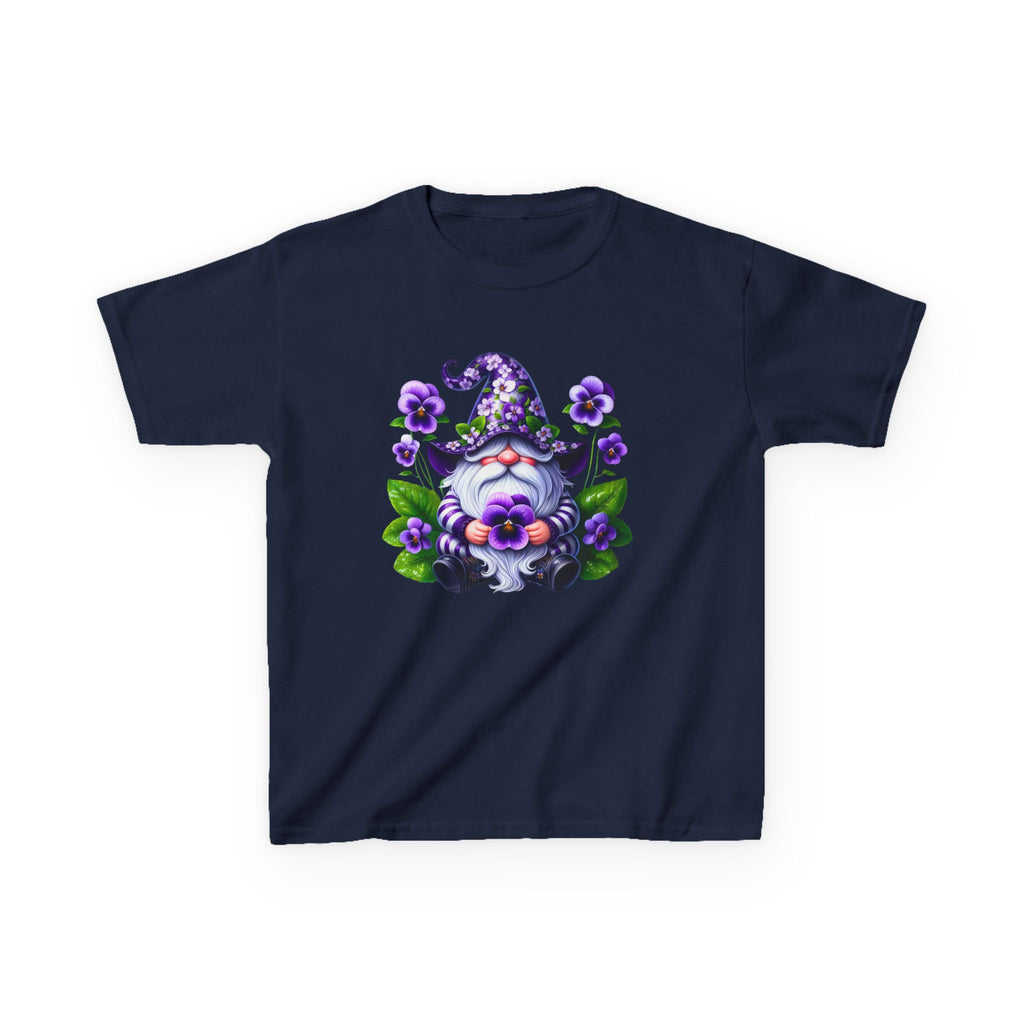 Kids Gnome T‑Shirt — Cute Purple Floral Gnome Tee for Children