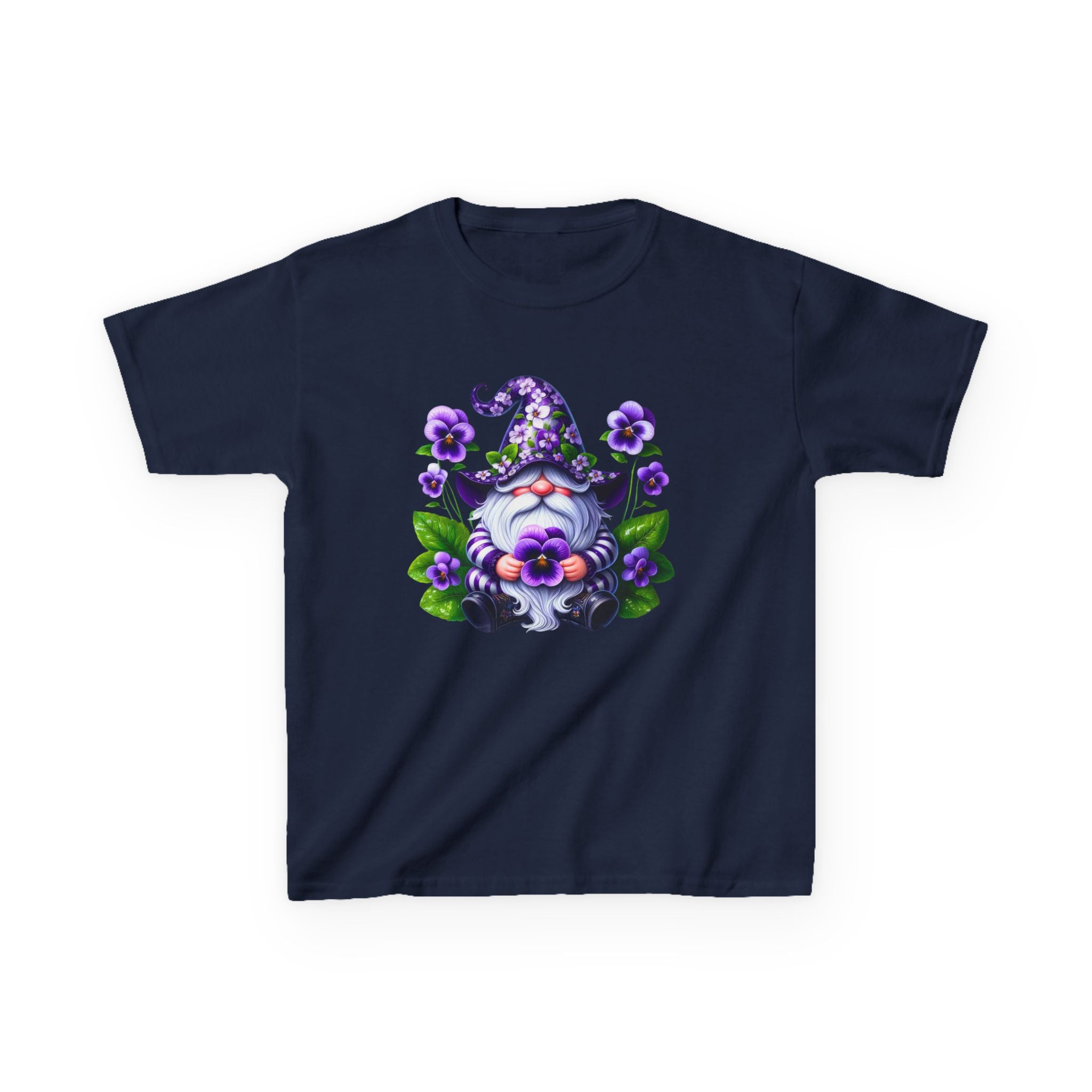 Kids Gnome T‑Shirt — Cute Purple Floral Gnome Tee for Children