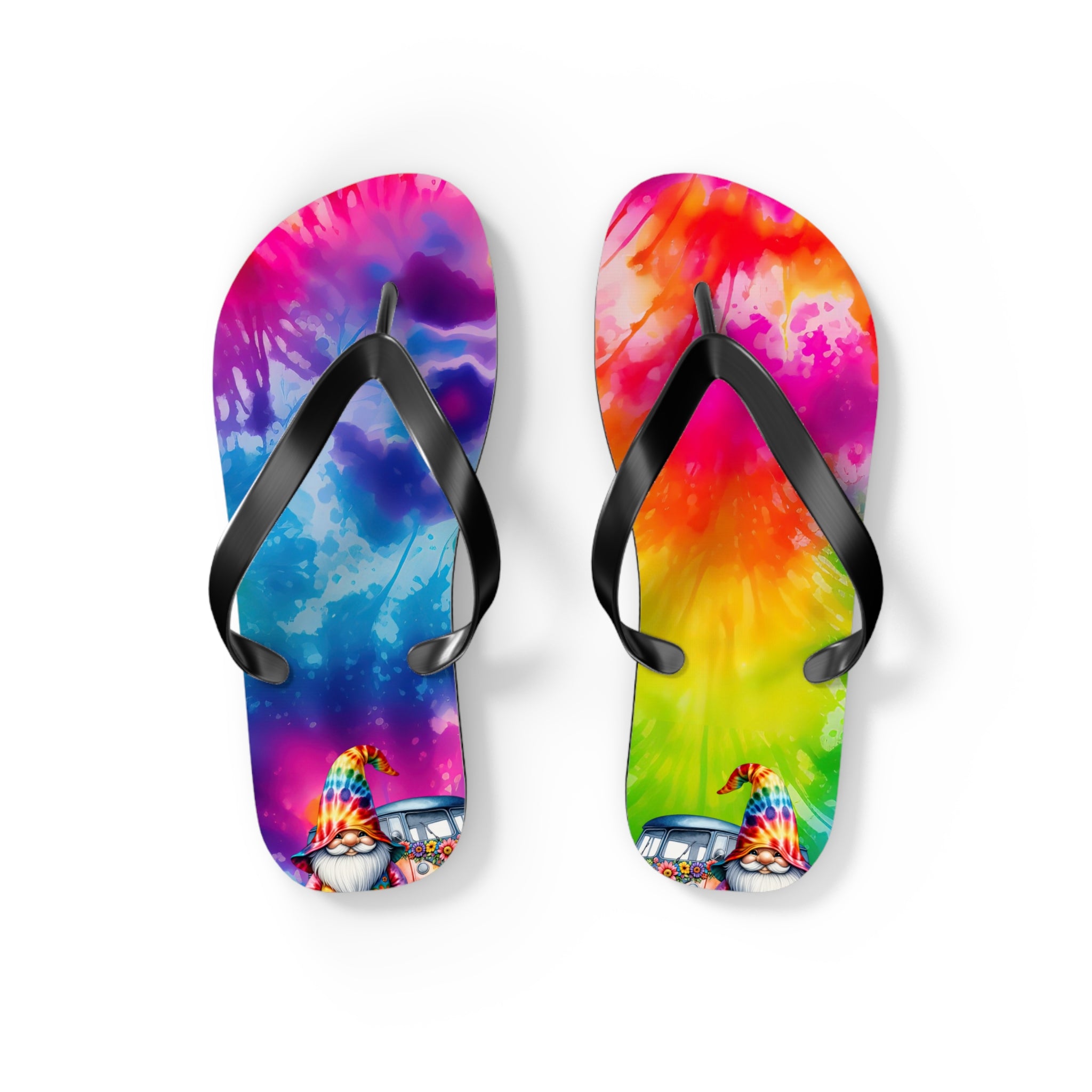 Tie-Dye Gnome Flip Flops — Colorful Summer Beach Sandals
