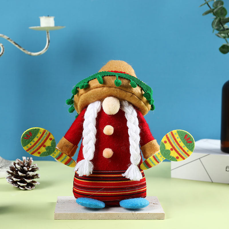 Doll Mexican carnival sombrero Rudolph gnome doll musical instrument dwarf doll decorations