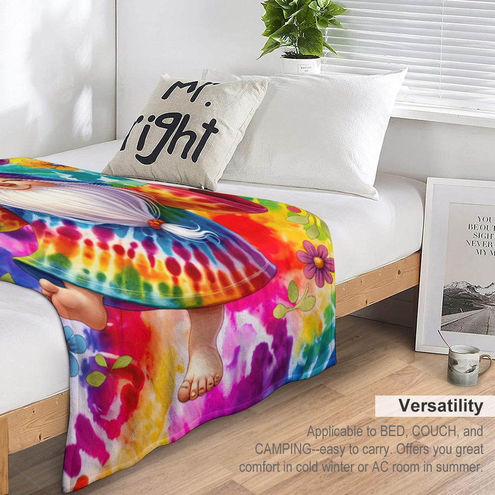 Happy Gnome Tie Dye Ultra-Soft Flannel Blanket 30" x 40" Multiple Sizes