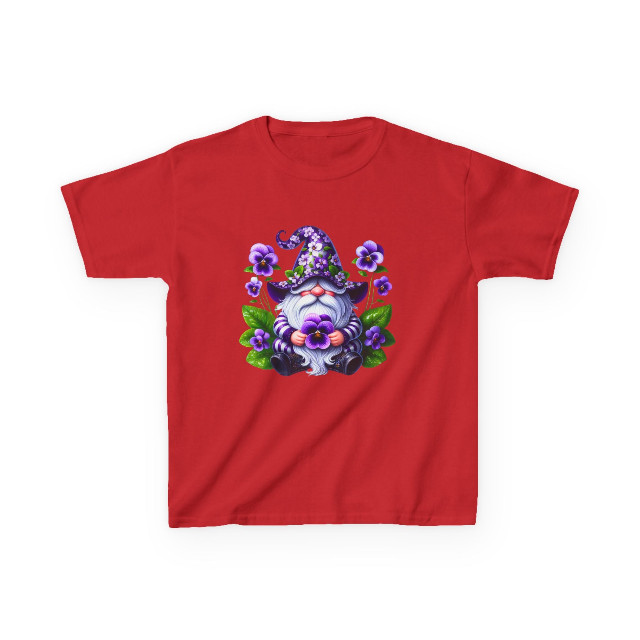Kids Gnome T‑Shirt — Cute Purple Floral Wizard Gnome Tee for Children