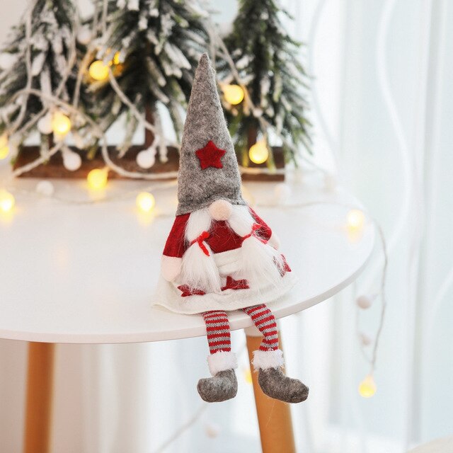 Christmas Long Legged Swedish Santa Gnome Plush Doll Ornament Handmade Elf Toys Holiday Home Party Decor Kids Gift#25