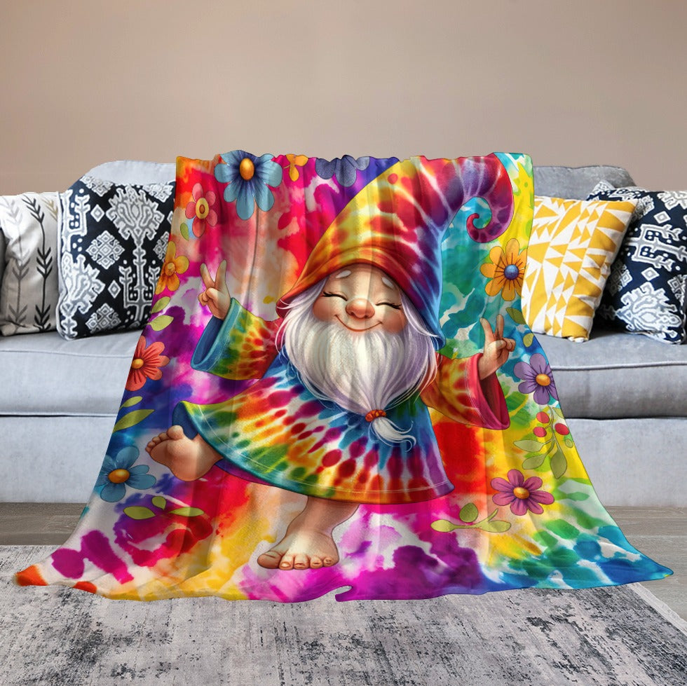 Happy Gnome Tie Dye Ultra-Soft Flannel Blanket 70" x 80" Multiple Sizes