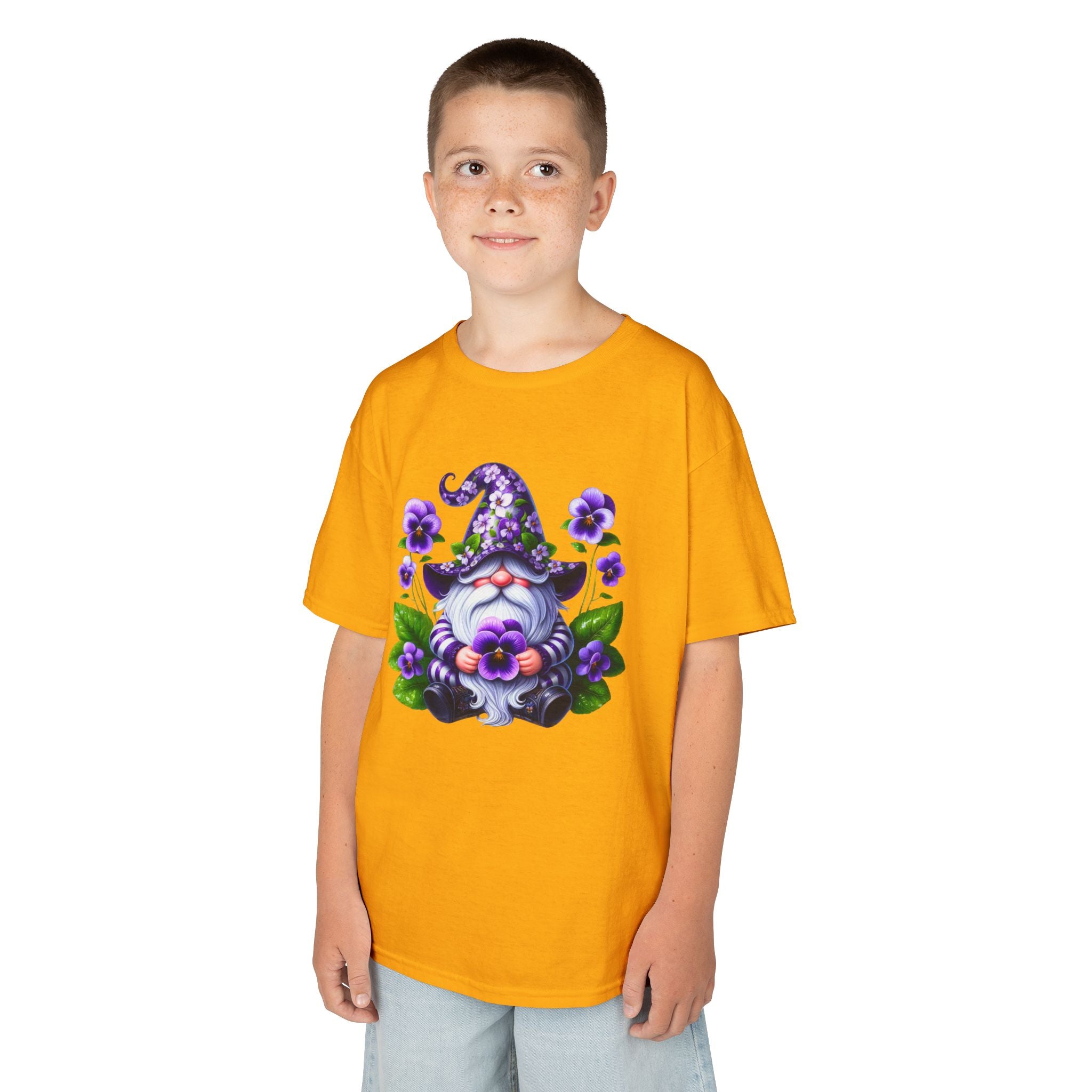 Kids Gnome T‑Shirt — Cute Purple Floral Gnome Tee for Children