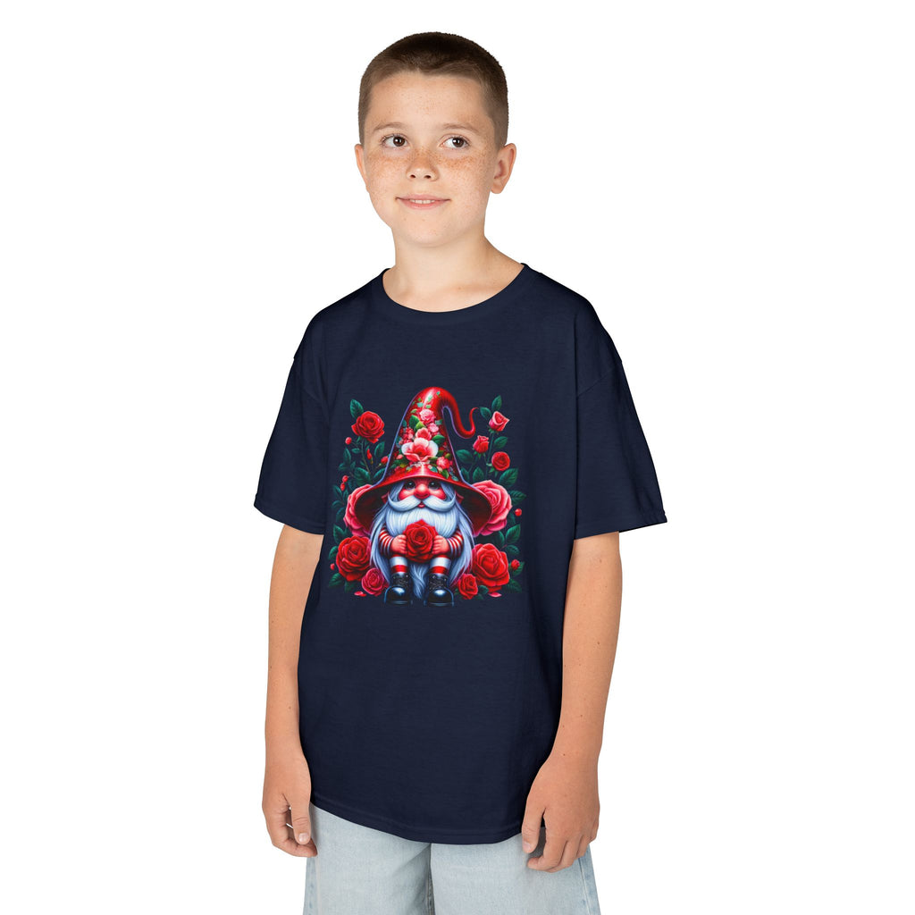 Valentine Gnome Kids Tee — Cute Red Rose Garden Gnome Shirt