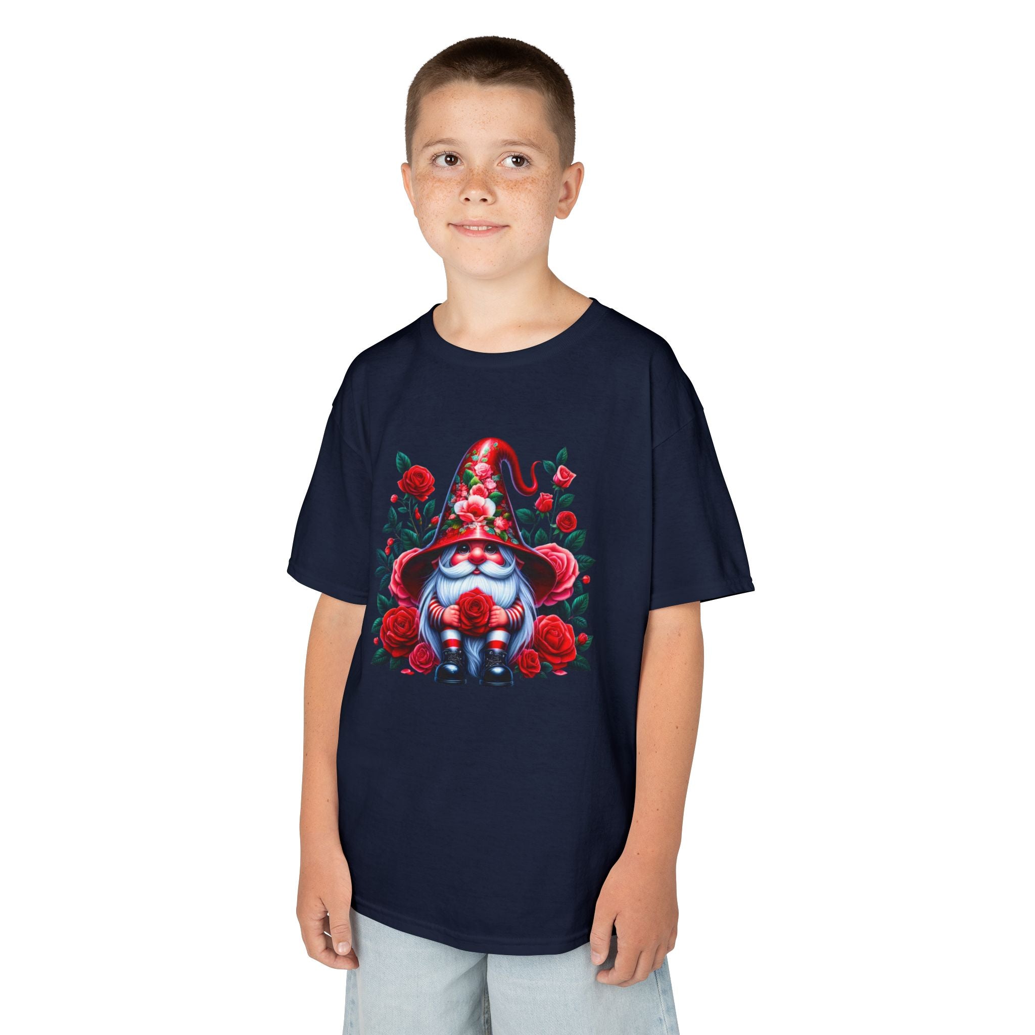 Valentine Gnome Kids Tee — Cute Red Rose Garden Gnome Shirt
