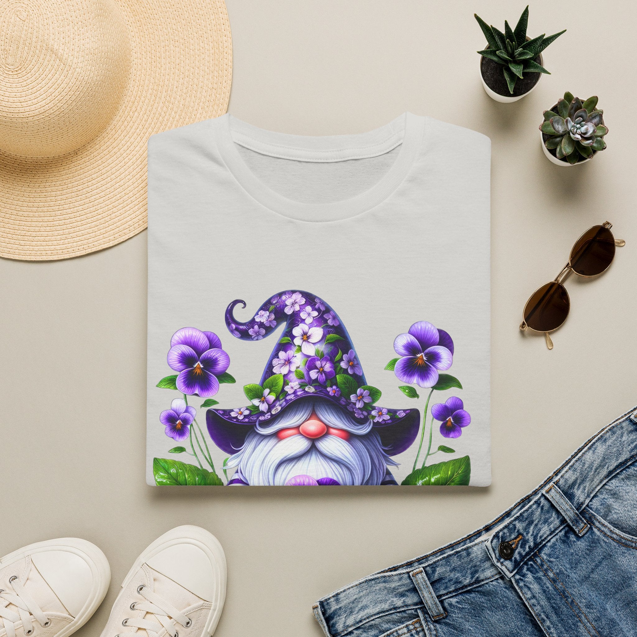 Purple Pansy Garden Gnome T-Shirt