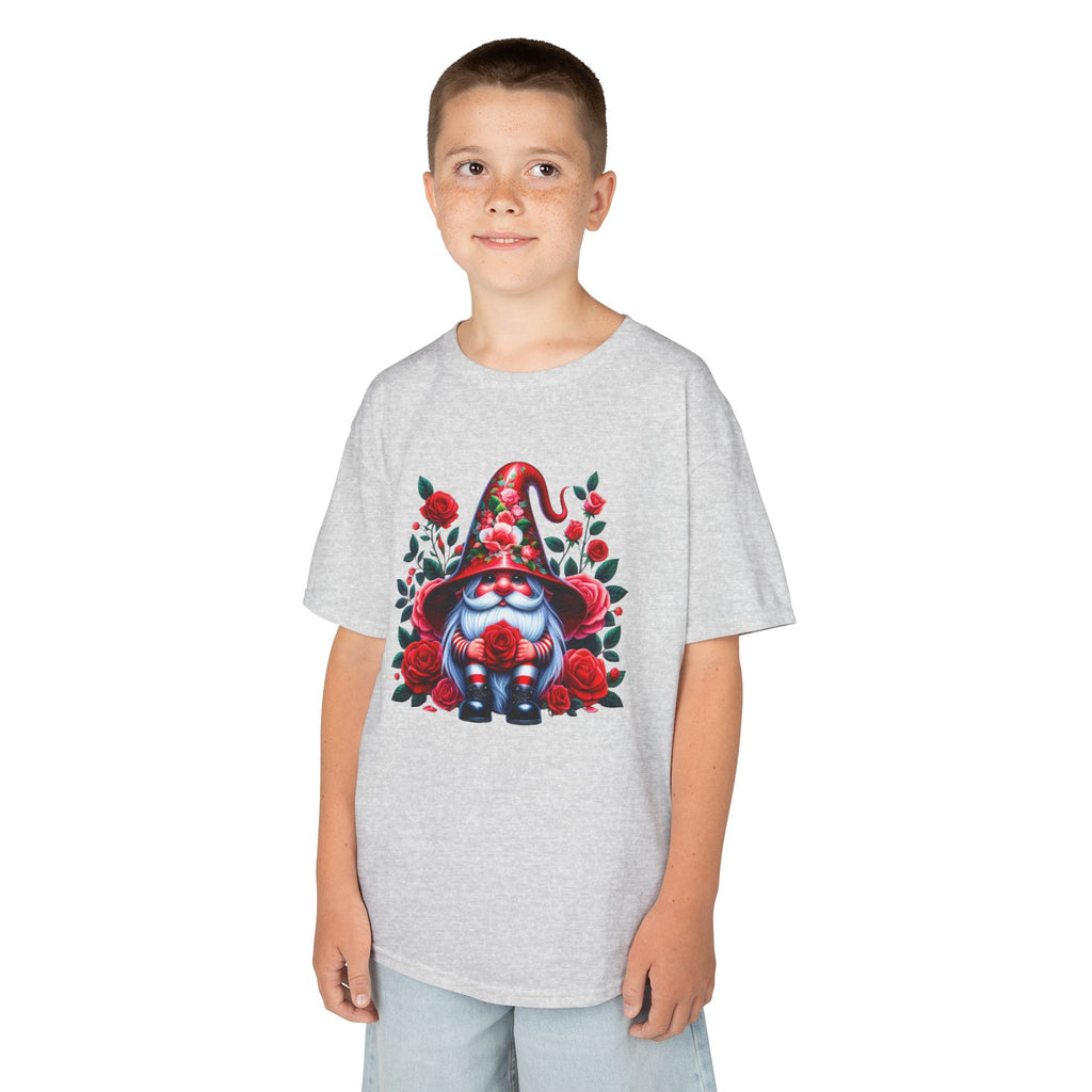 Valentine Gnome Kids Tee — Cute Red Rose Garden Gnome Shirt
