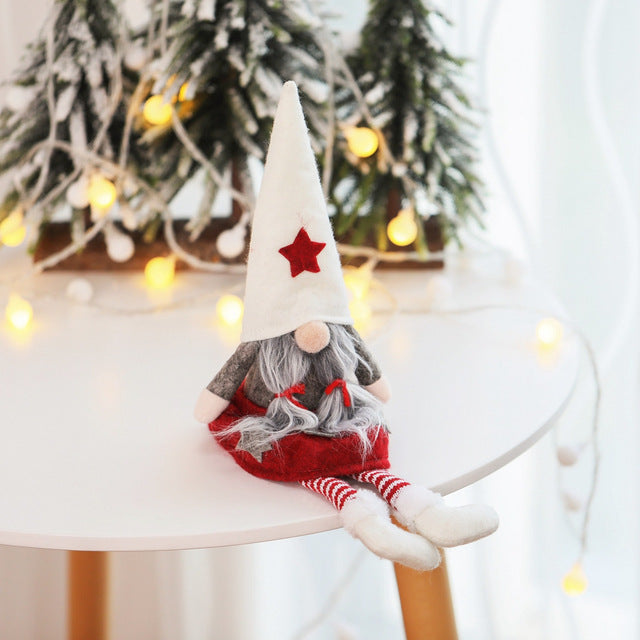 Christmas Long Legged Swedish Santa Gnome Plush Doll Ornament Handmade Elf Toys Holiday Home Party Decor Kids Gift#25