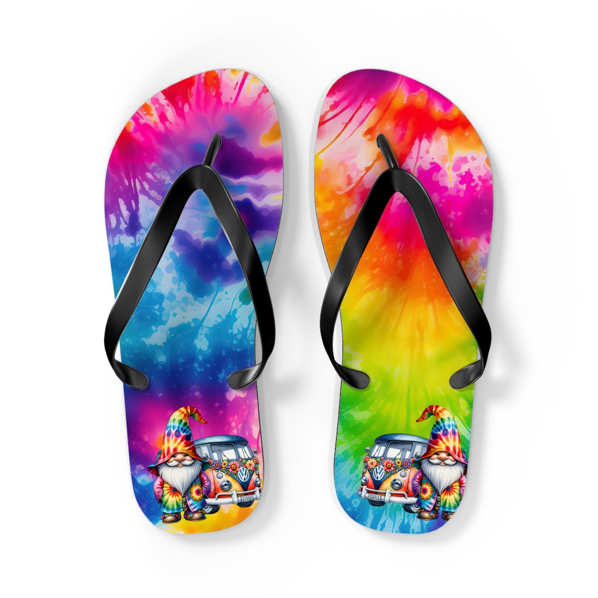Tie-Dye Gnome Flip Flops — Colorful Summer Beach Sandals