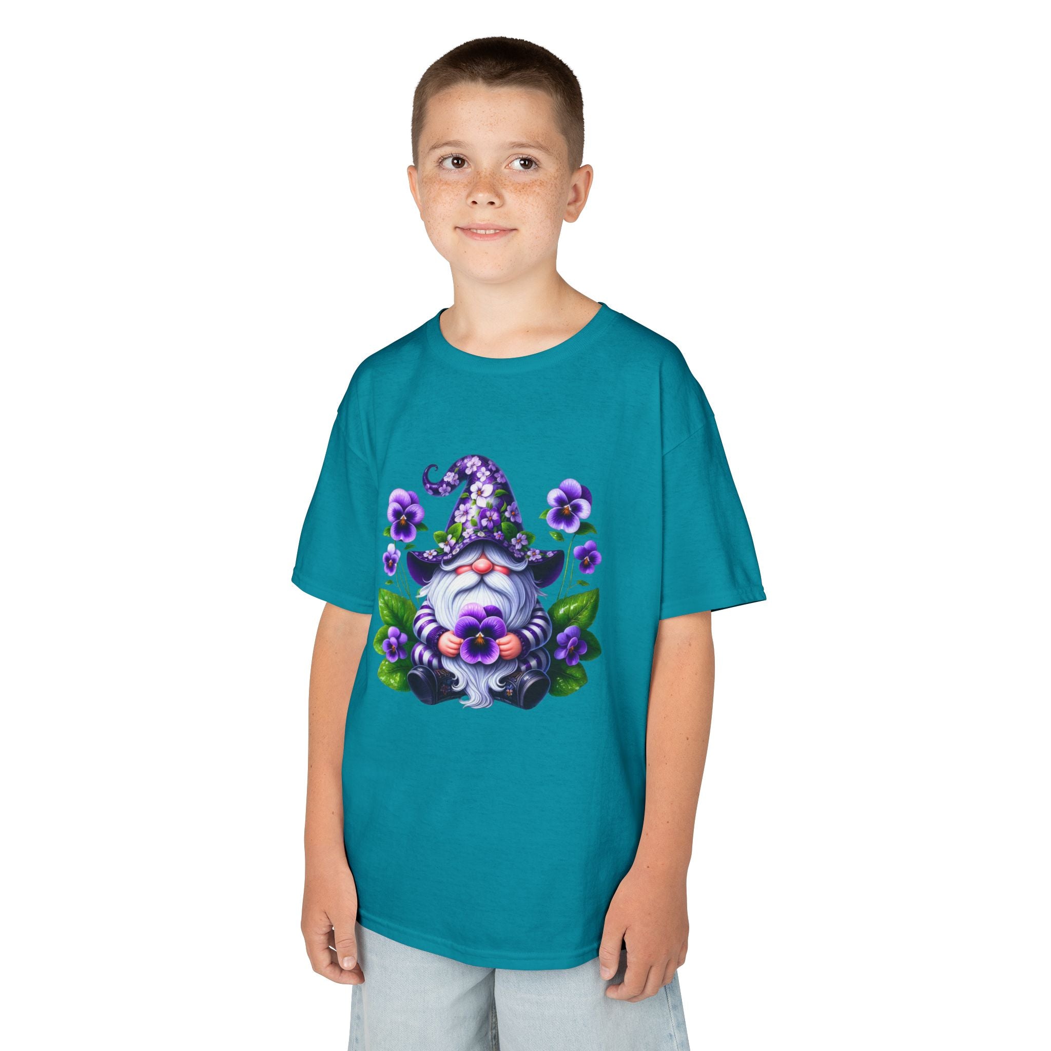 Kids Gnome T‑Shirt — Cute Purple Floral Wizard Gnome Tee for Children
