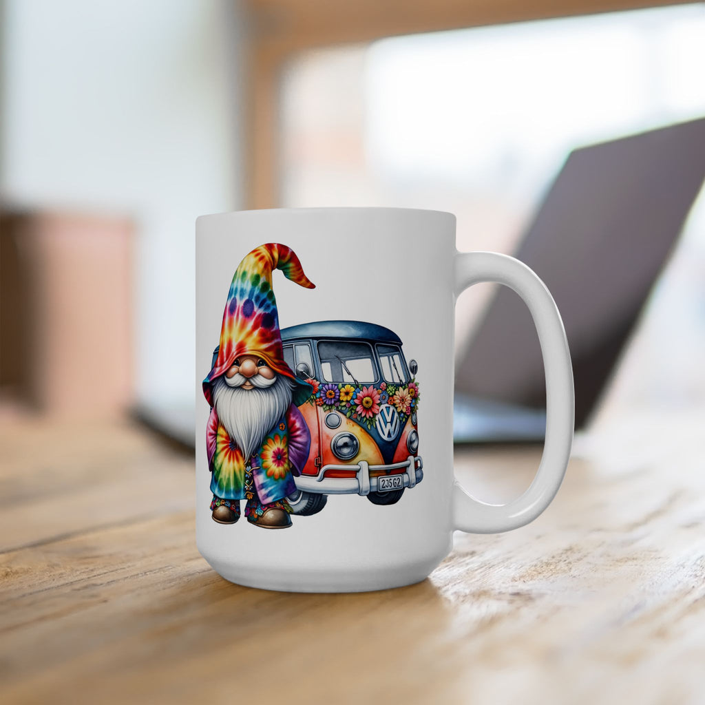 Tie-Dye Gnome Ceramic Mug (11oz, 15oz) — Hippie Van & Colorful Gnome Coffee Cup