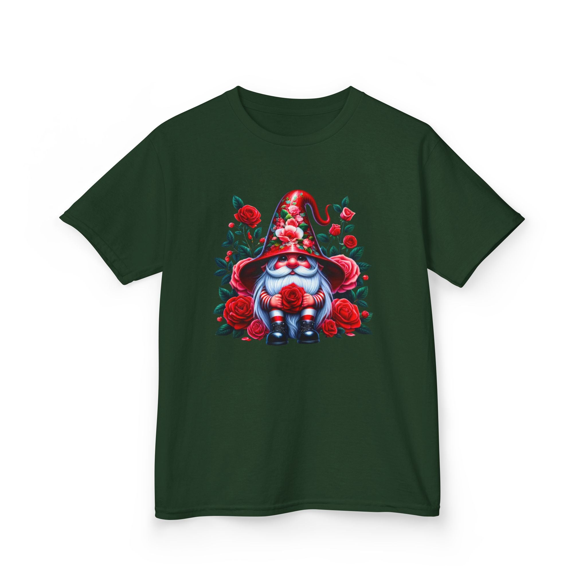 Valentine Gnome Kids Tee — Cute Red Rose Garden Gnome Shirt