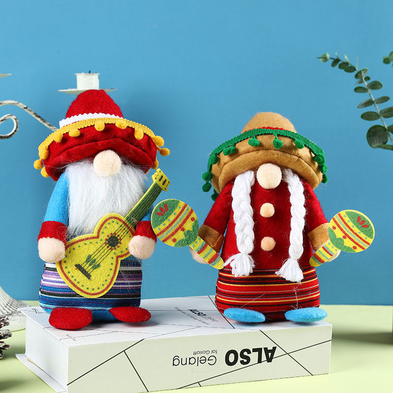 Doll Mexican carnival sombrero Rudolph gnome doll musical instrument dwarf doll decorations