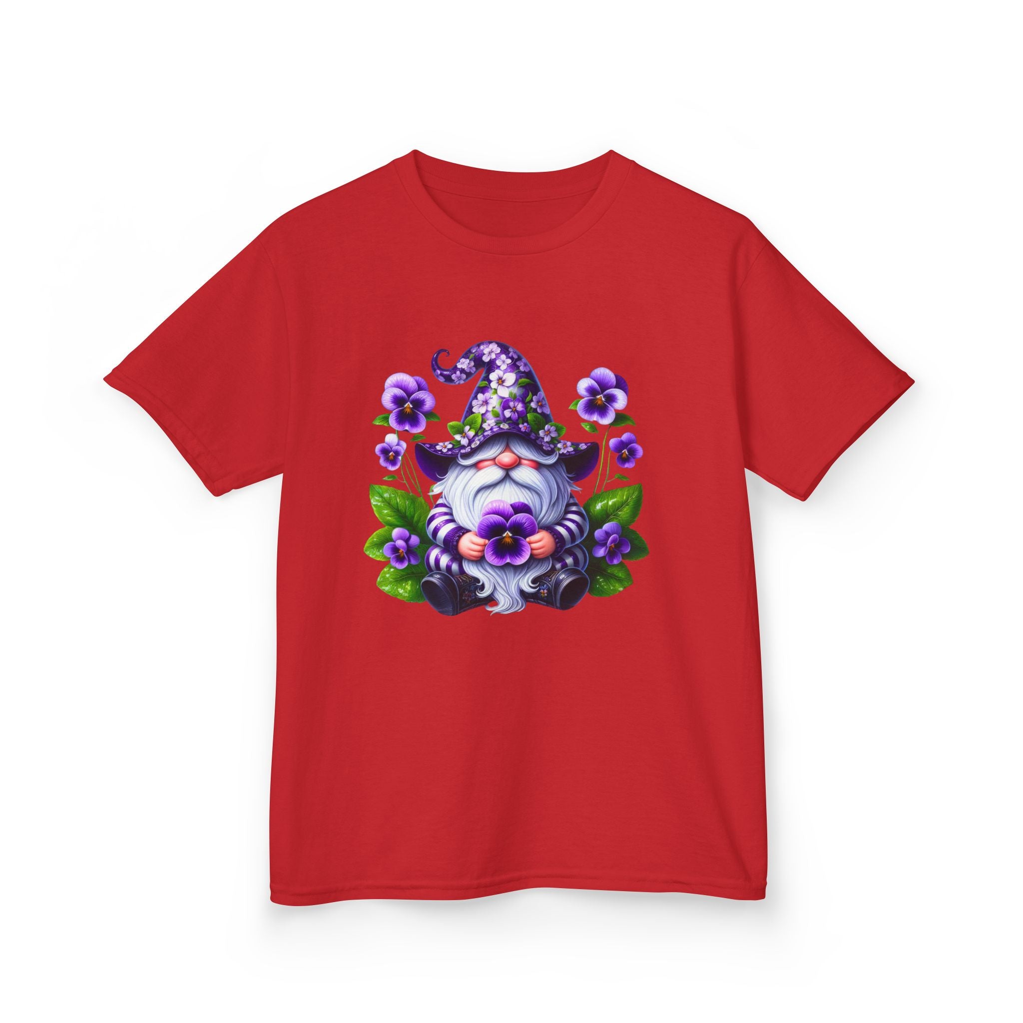 Kids Gnome T‑Shirt — Cute Purple Floral Wizard Gnome Tee for Children