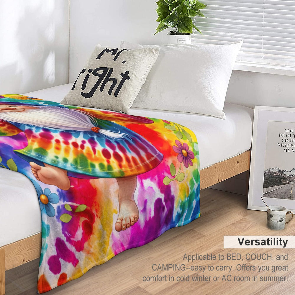 Happy Gnome Tie Dye Ultra-Soft Flannel Blanket 70" x 80" Multiple Sizes