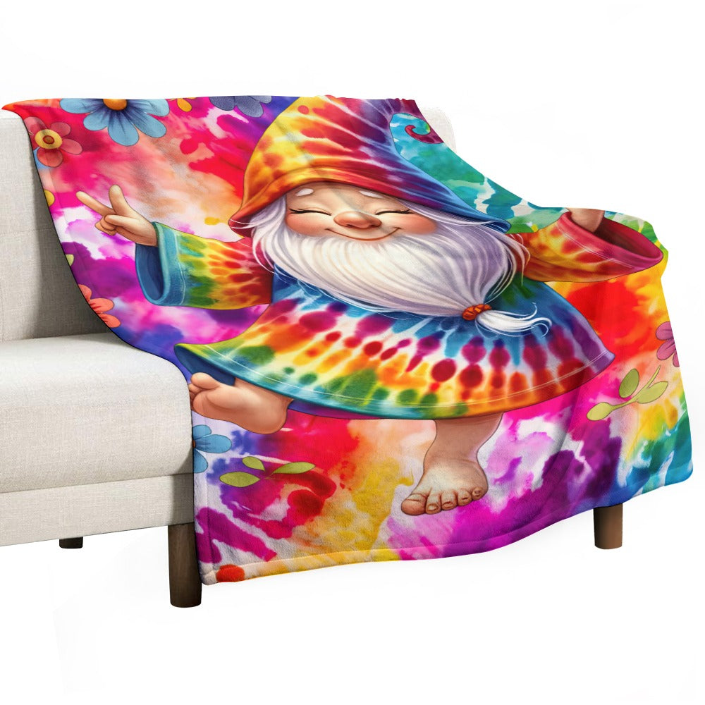 Happy Gnome Tie Dye Ultra-Soft Flannel Blanket 60" x 80"  Multiple Sizes