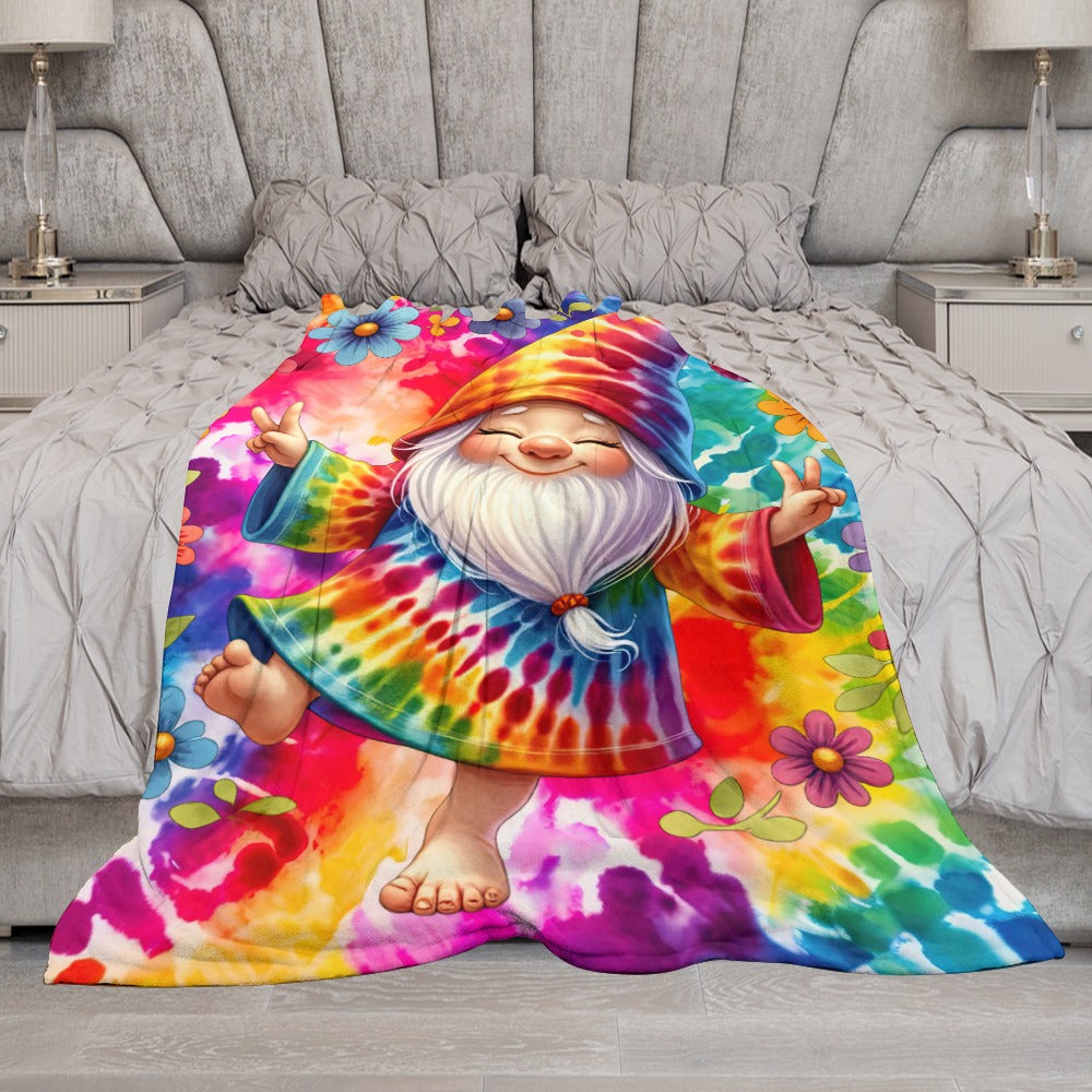 Happy Gnome Tie Dye Ultra-Soft Flannel Blanket 40" x 50"  Multiple Sizes