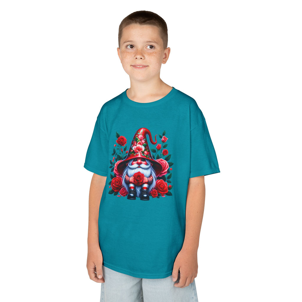 Valentine Gnome Kids Tee — Cute Red Rose Garden Gnome Shirt
