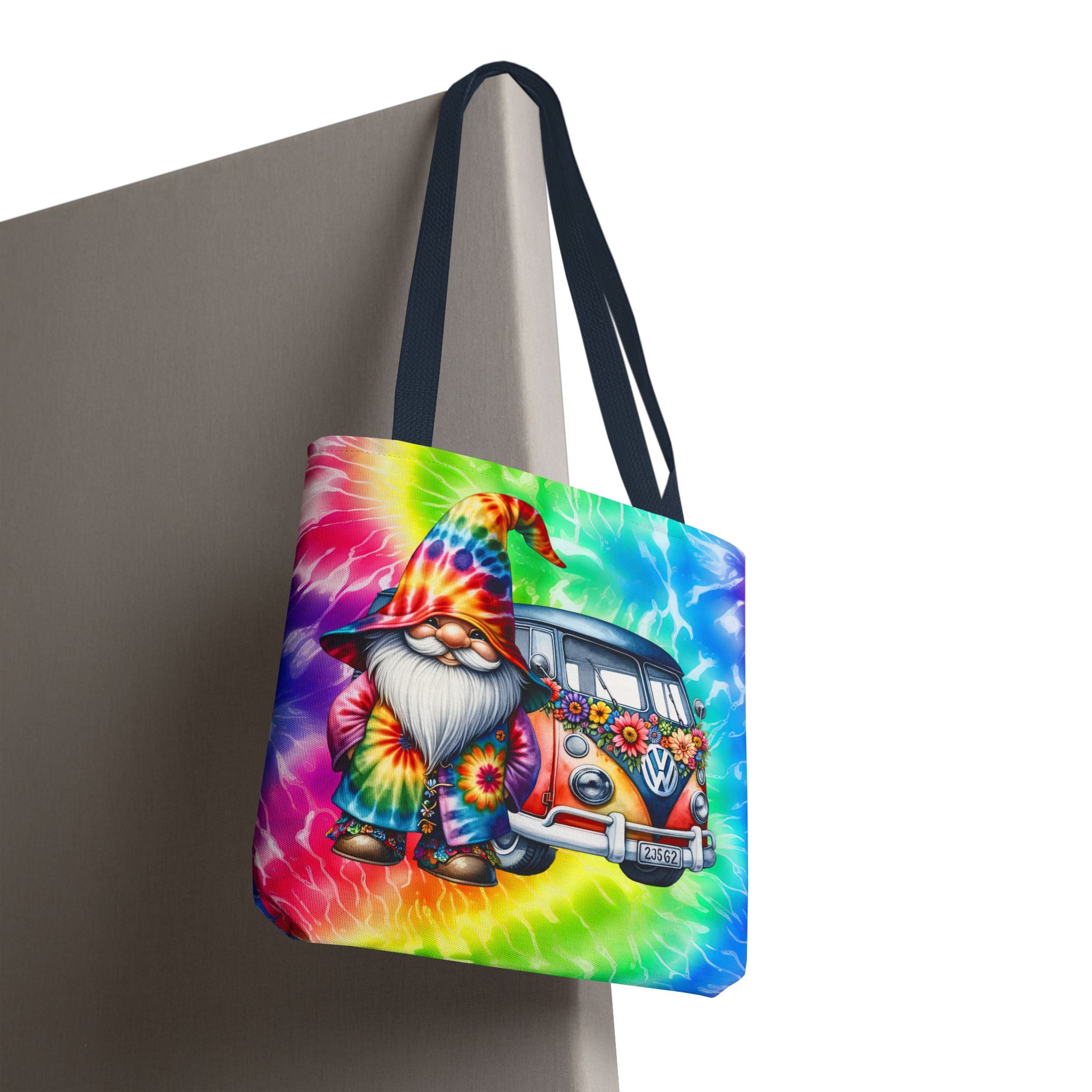 Tie-Dye Hippie Gnome Tote Bag — VW Bus Floral Boho Beach Tote