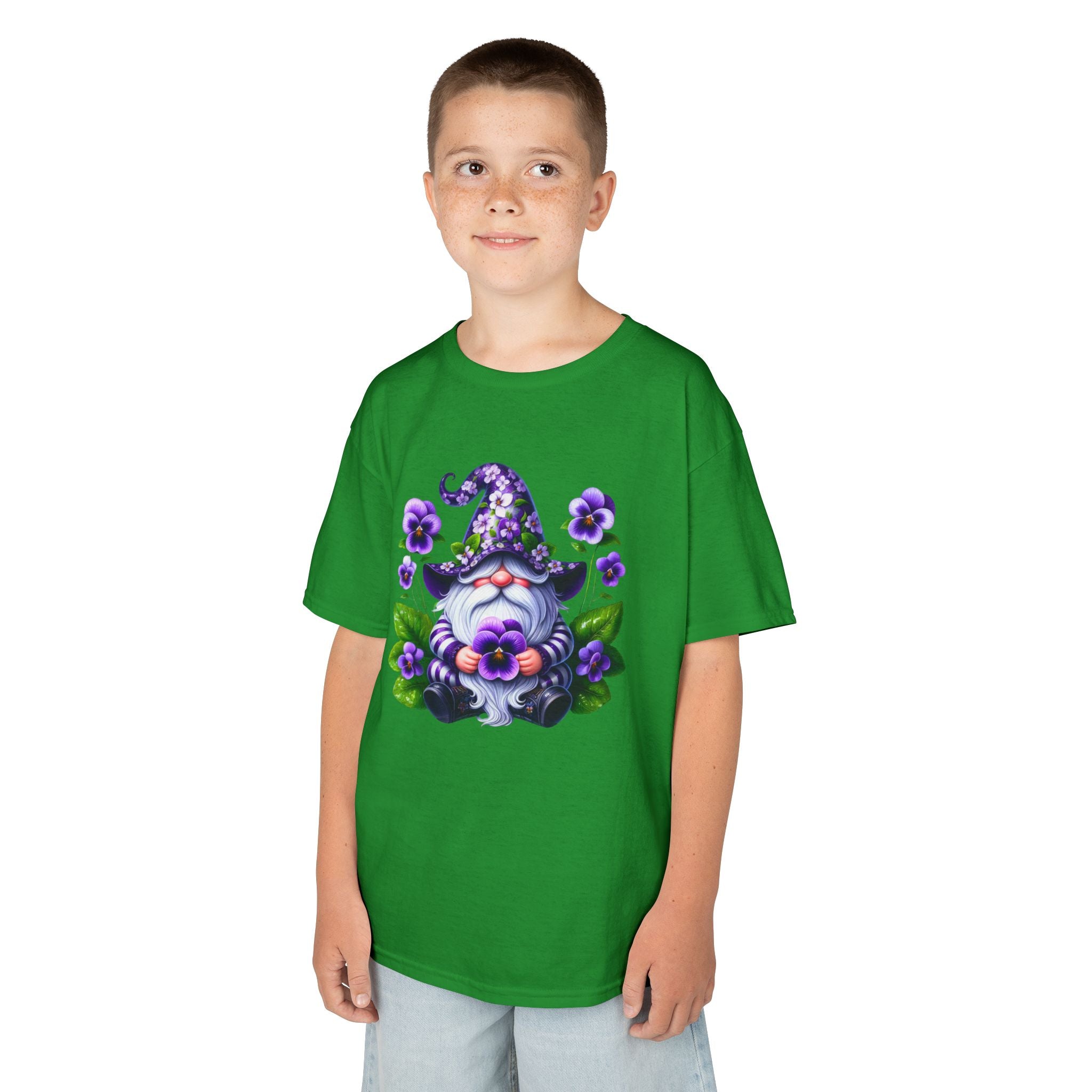 Kids Gnome T‑Shirt — Cute Purple Floral Gnome Tee for Children
