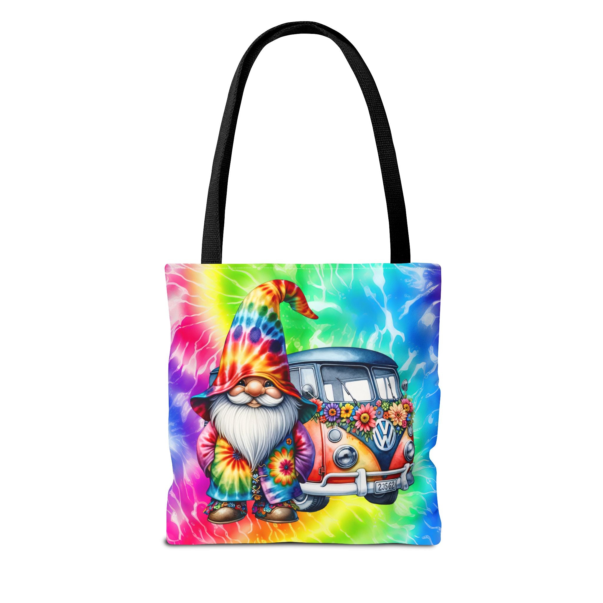 Tie-Dye Hippie Gnome Tote Bag — VW Bus Floral Boho Beach Tote