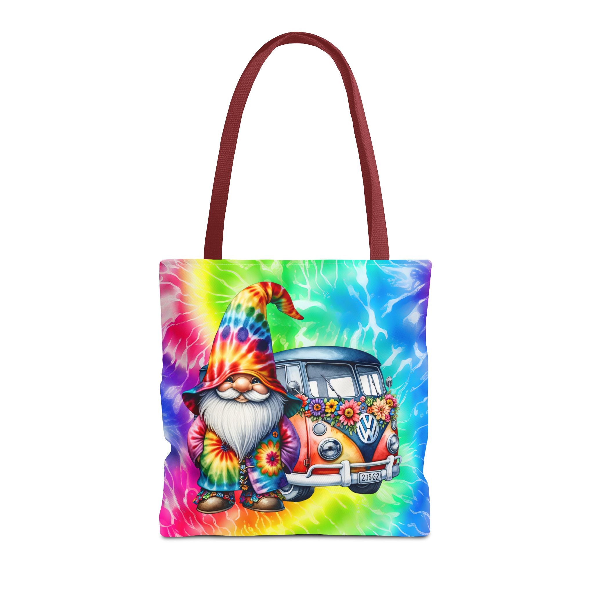 Tie-Dye Hippie Gnome Tote Bag — VW Bus Floral Boho Beach Tote