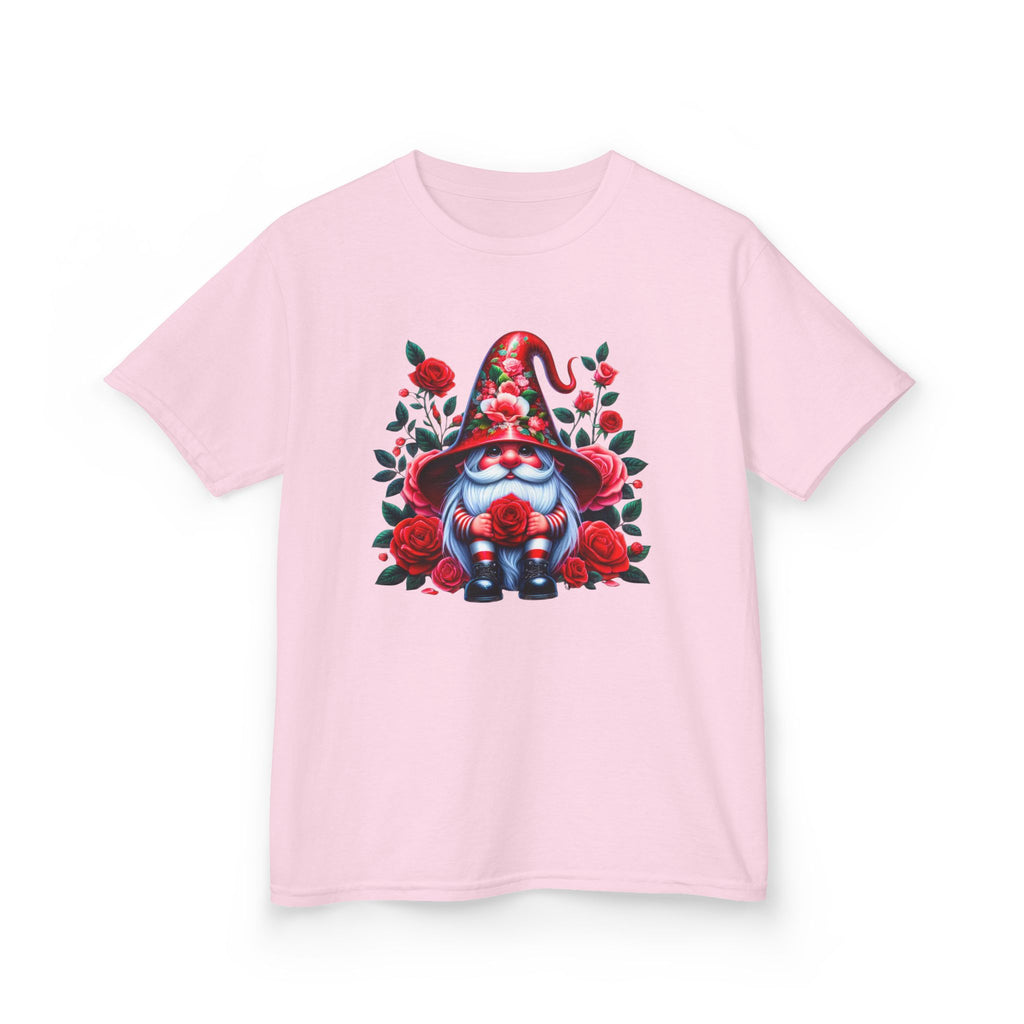 Valentine Gnome Kids Tee — Cute Red Rose Garden Gnome Shirt