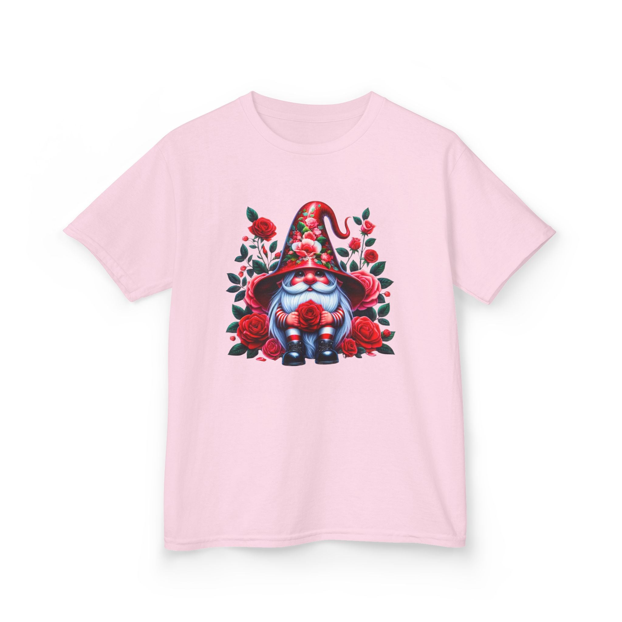 Valentine Gnome Kids Tee — Cute Red Rose Garden Gnome Shirt