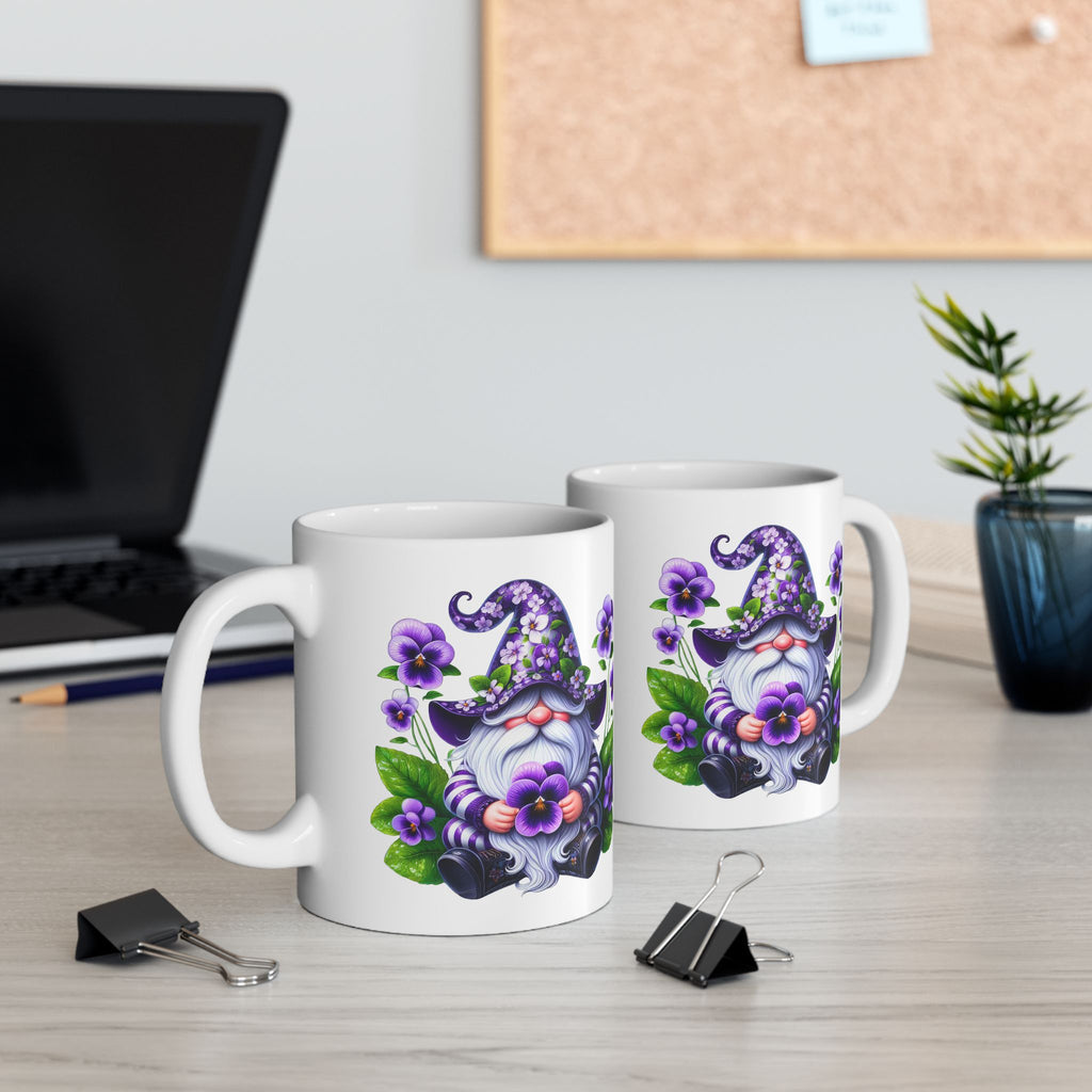Purple Gnome Pansy Floral Ceramic Mug (11oz & 15oz)