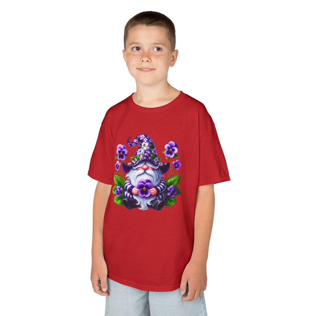Kids Gnome T‑Shirt — Cute Purple Floral Gnome Tee for Children