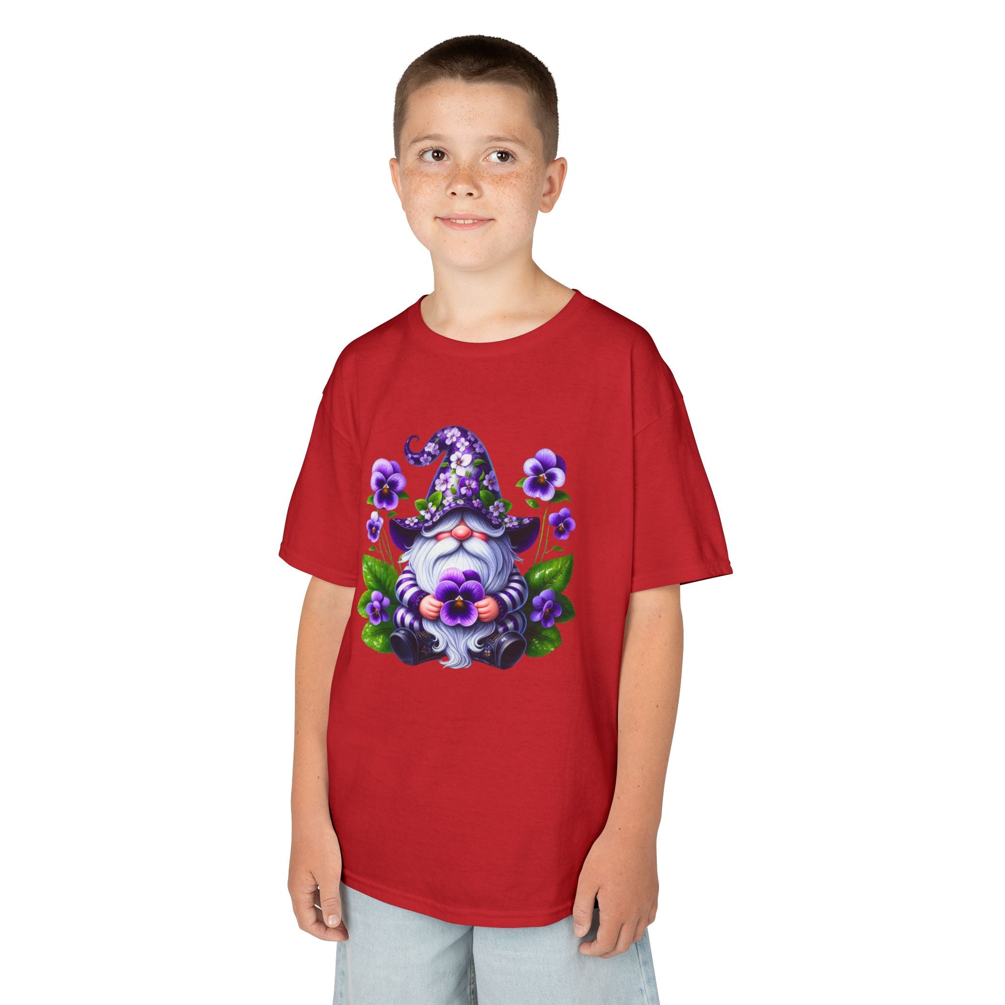 Kids Gnome T‑Shirt — Cute Purple Floral Gnome Tee for Children