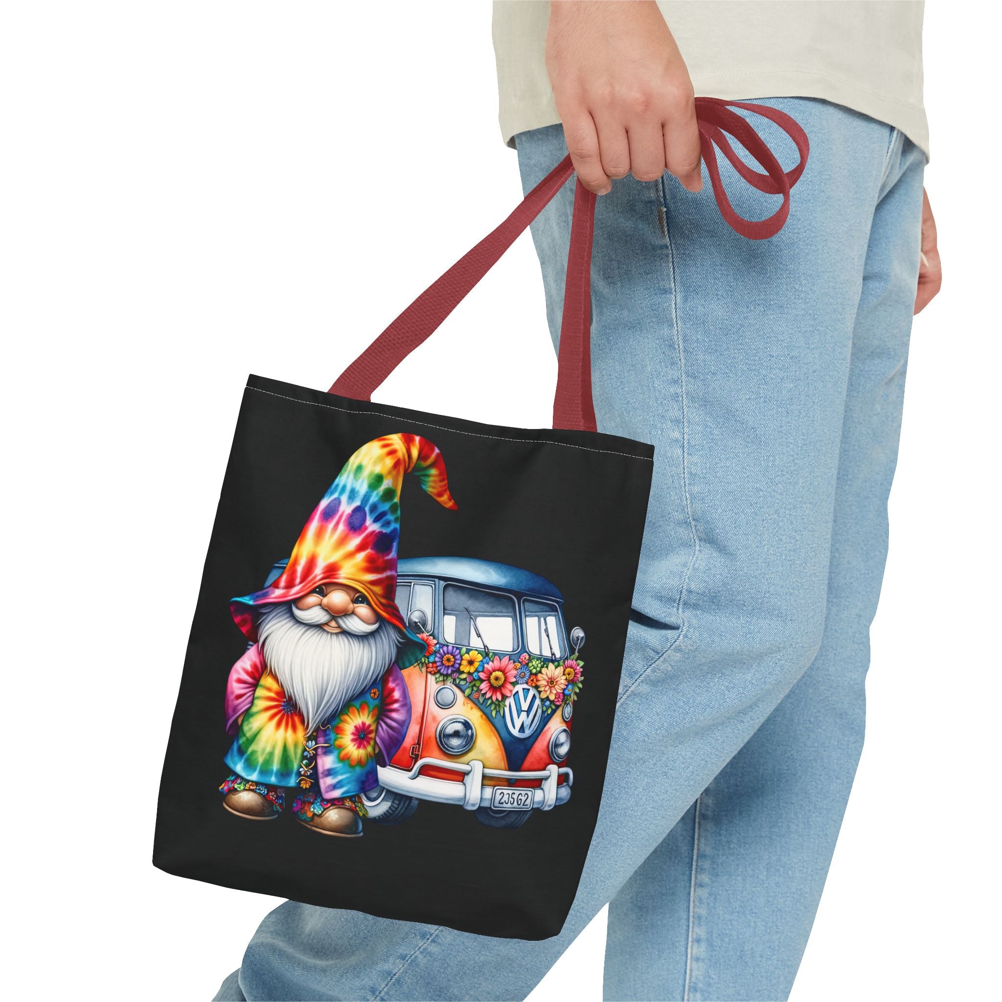 Tie-Dye Gnome Tote Bag — Hippie Van Floral Boho Market Tote