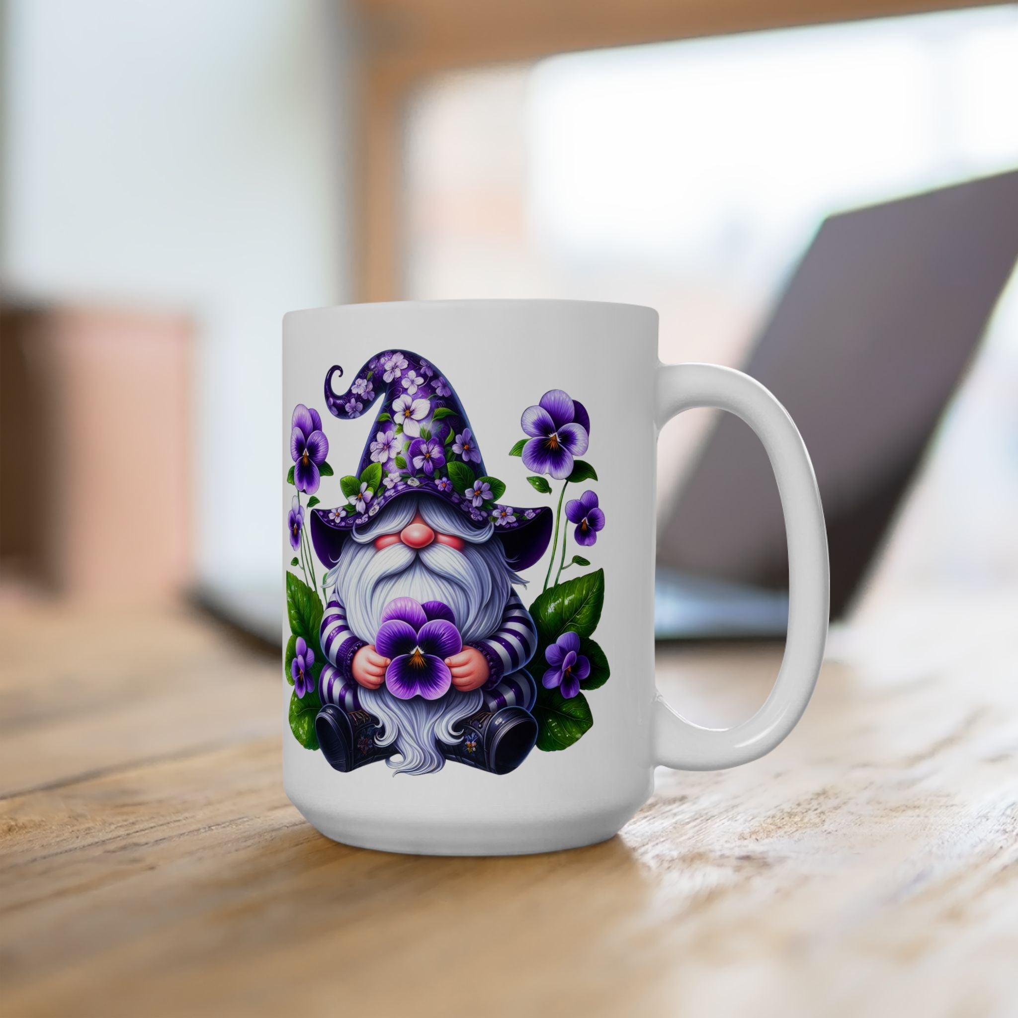 Purple Gnome Pansy Floral Ceramic Mug (11oz & 15oz)