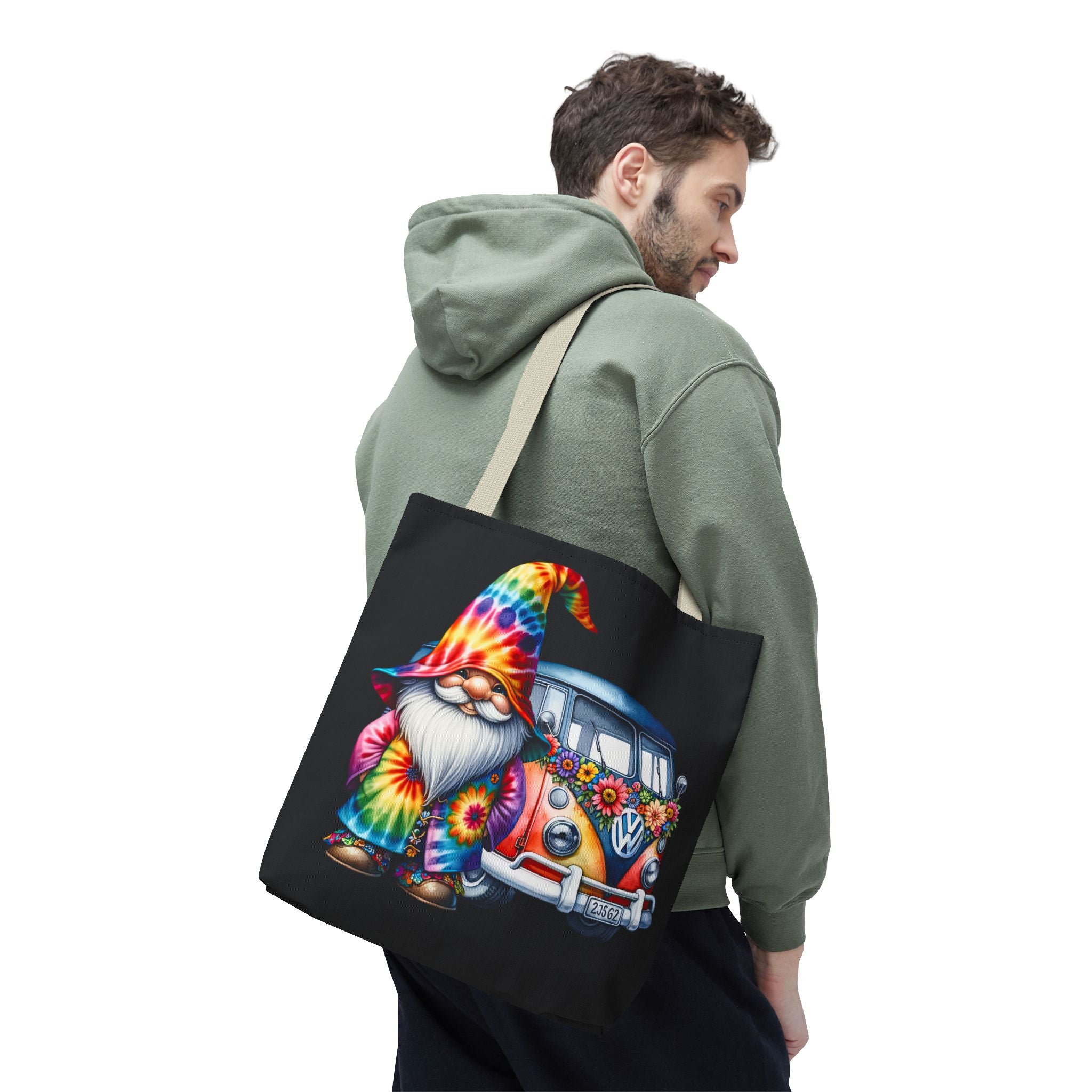 Tie-Dye Gnome Tote Bag — Hippie Van Floral Boho Market Tote