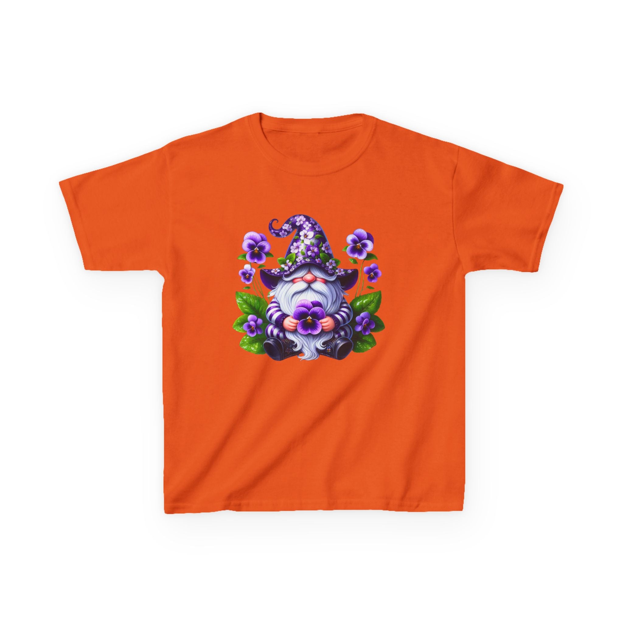 Kids Gnome T‑Shirt — Cute Purple Floral Gnome Tee for Children