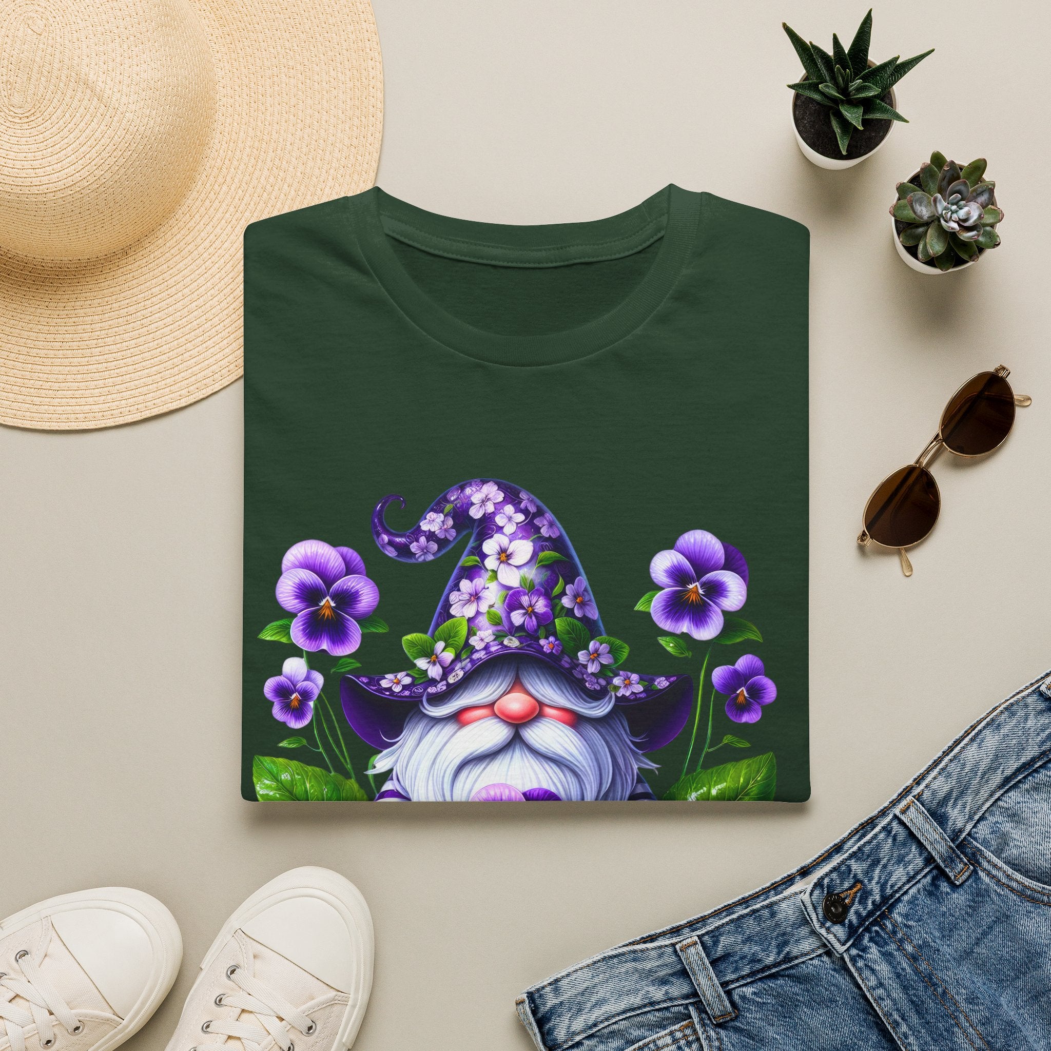 Purple Pansy Garden Gnome T-Shirt