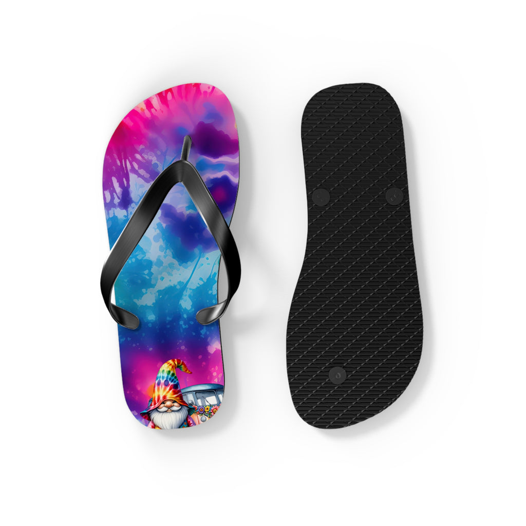 Tie-Dye Gnome Flip Flops — Colorful Summer Beach Sandals