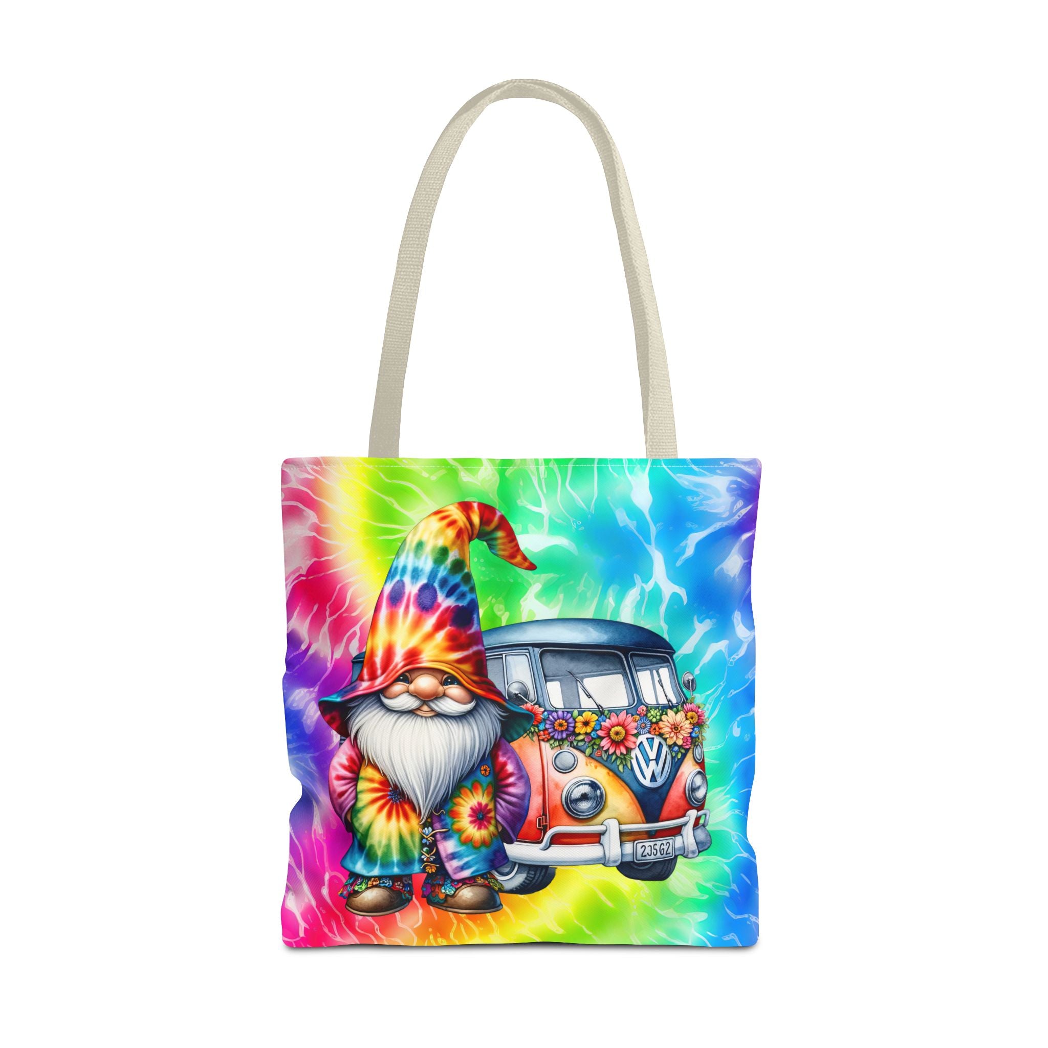 Tie-Dye Hippie Gnome Tote Bag — VW Bus Floral Boho Beach Tote