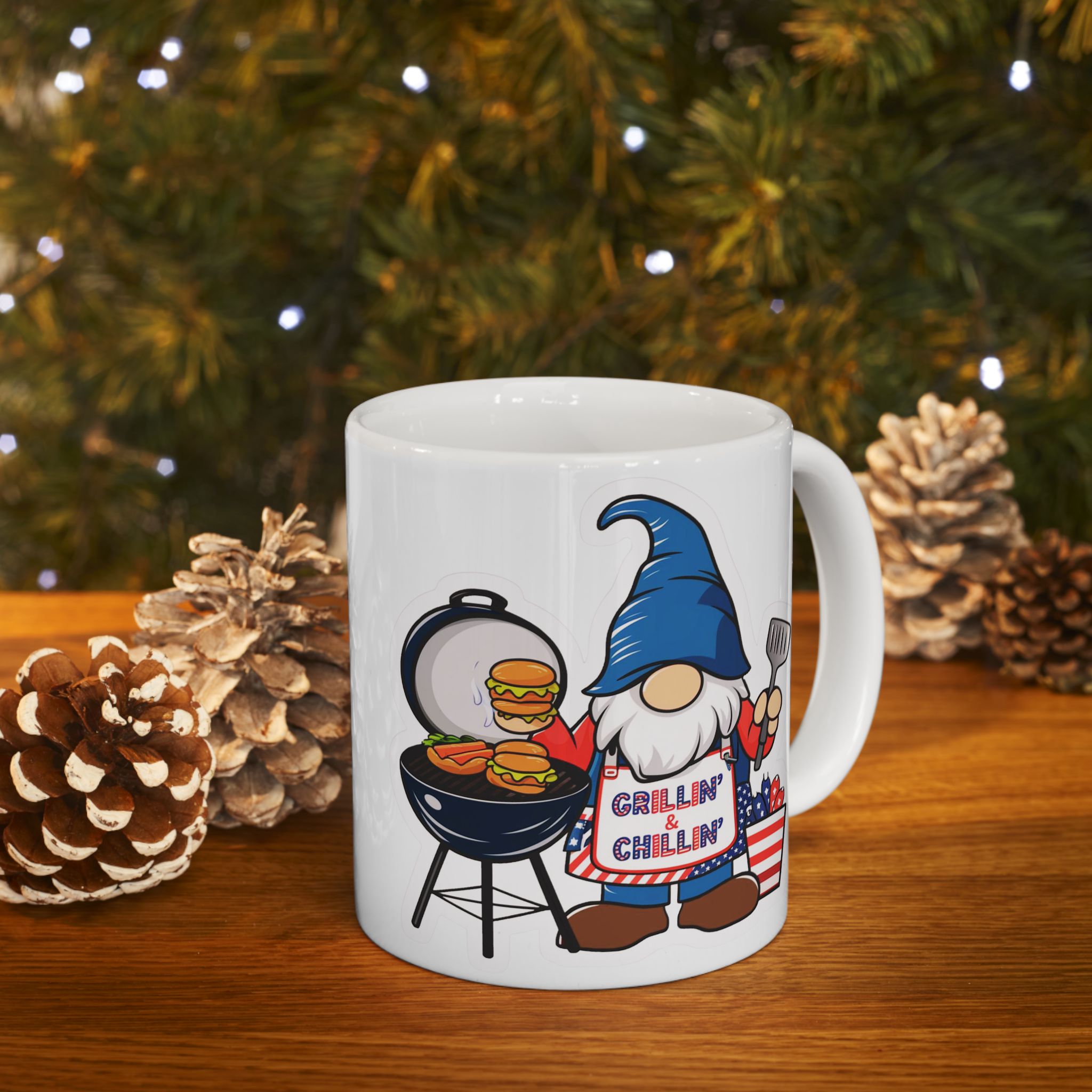 Grilling Gnome Ceramic Mug — Cute BBQ & Patriotic Party Coffee Cup (11oz, 15oz)