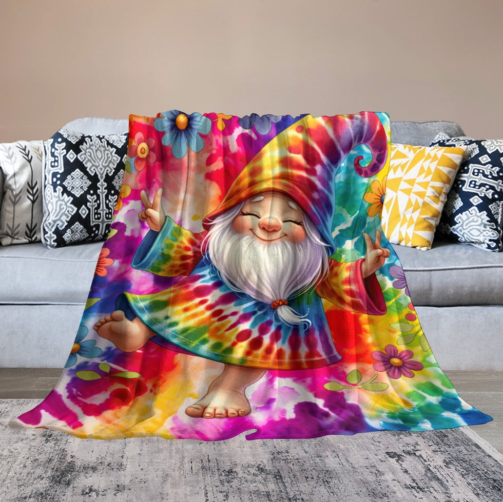 Happy Gnome Tie Dye Ultra-Soft Flannel Blanket 30" x 40" Multiple Sizes