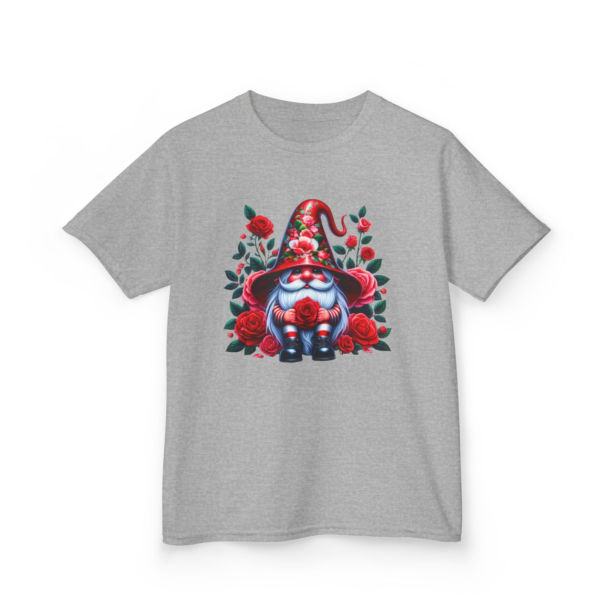 Valentine Gnome Kids Tee — Cute Red Rose Garden Gnome Shirt