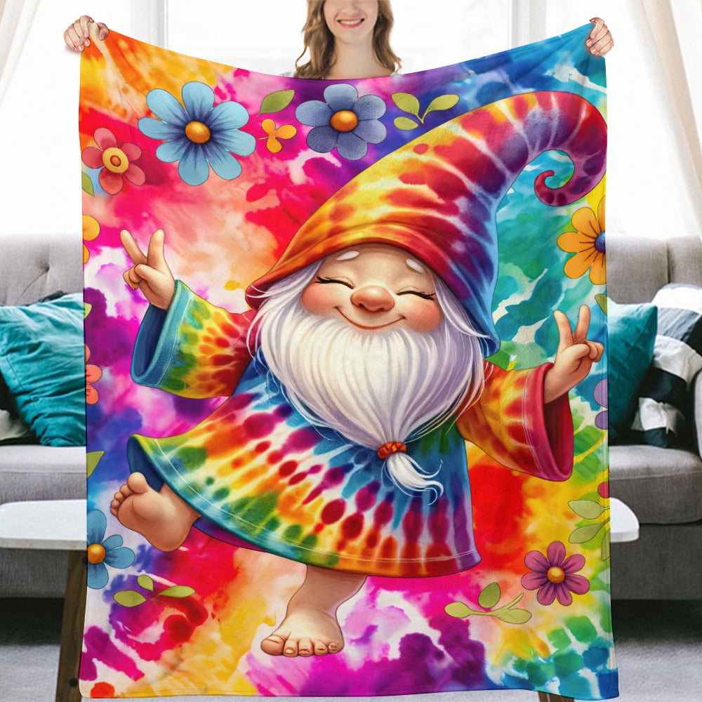 Happy Gnome Tie Dye Ultra-Soft Flannel Blanket 60" x 80"  Multiple Sizes