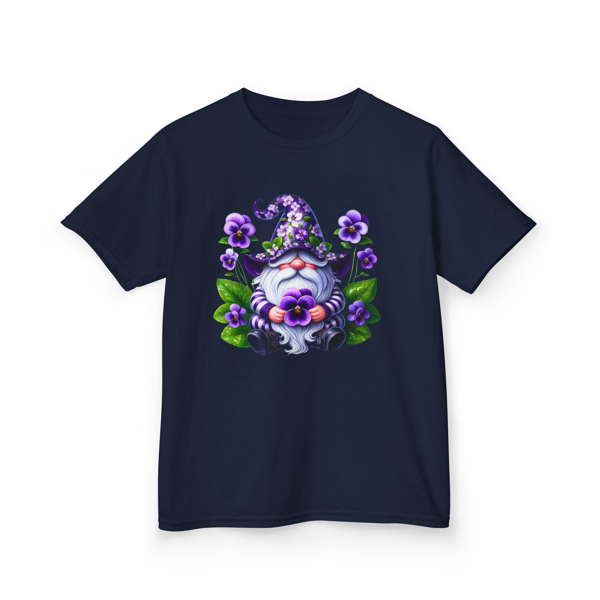 Kids Gnome T‑Shirt — Cute Purple Floral Gnome Tee for Children