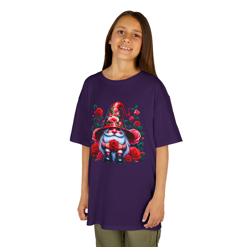 Valentine Gnome Kids Tee — Cute Red Rose Garden Gnome Shirt