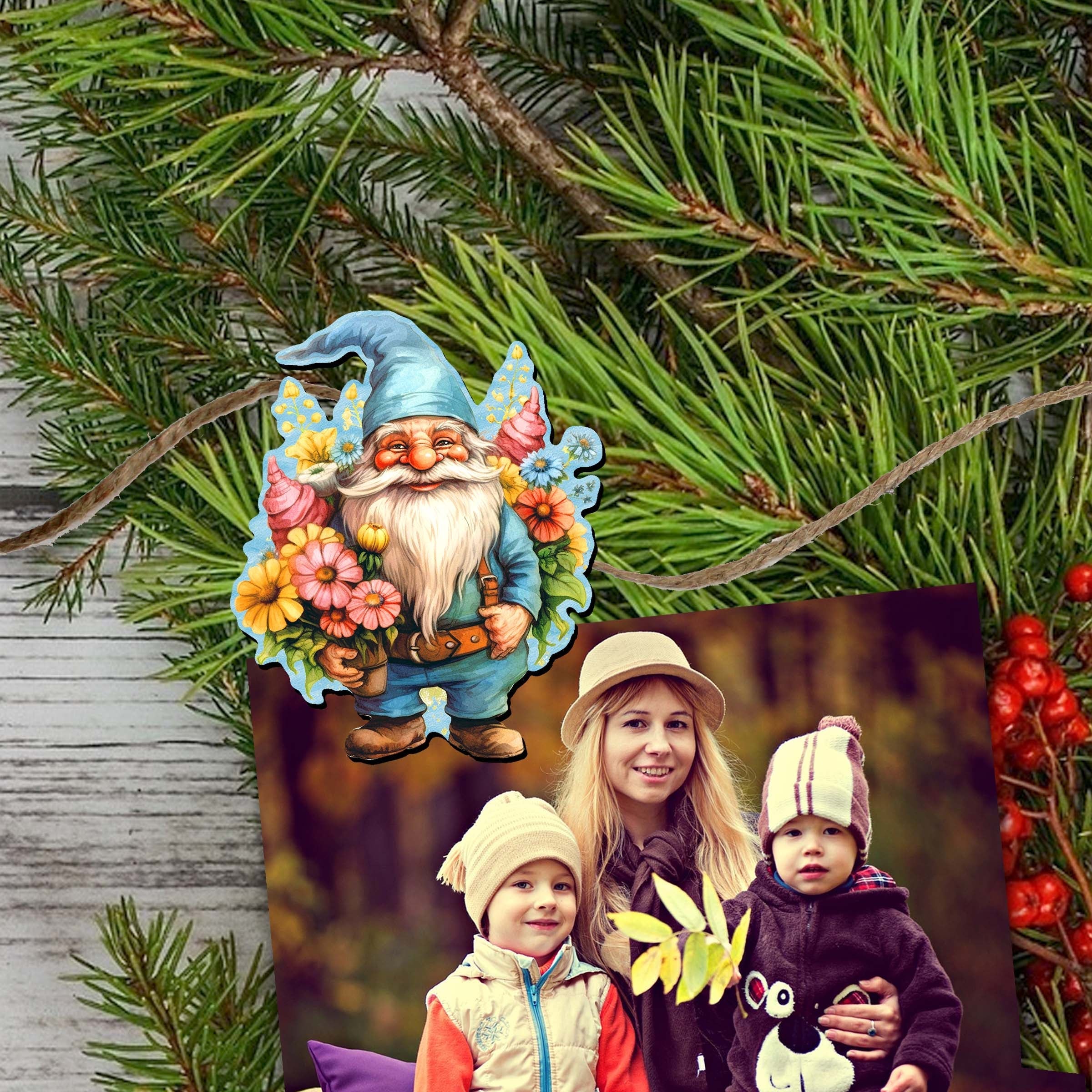Garden Gnomes Clip-On Eco Wood Decorative Ornaments Set of 6 by G. Debrekht - Christmas Decor - 8090030C-S6