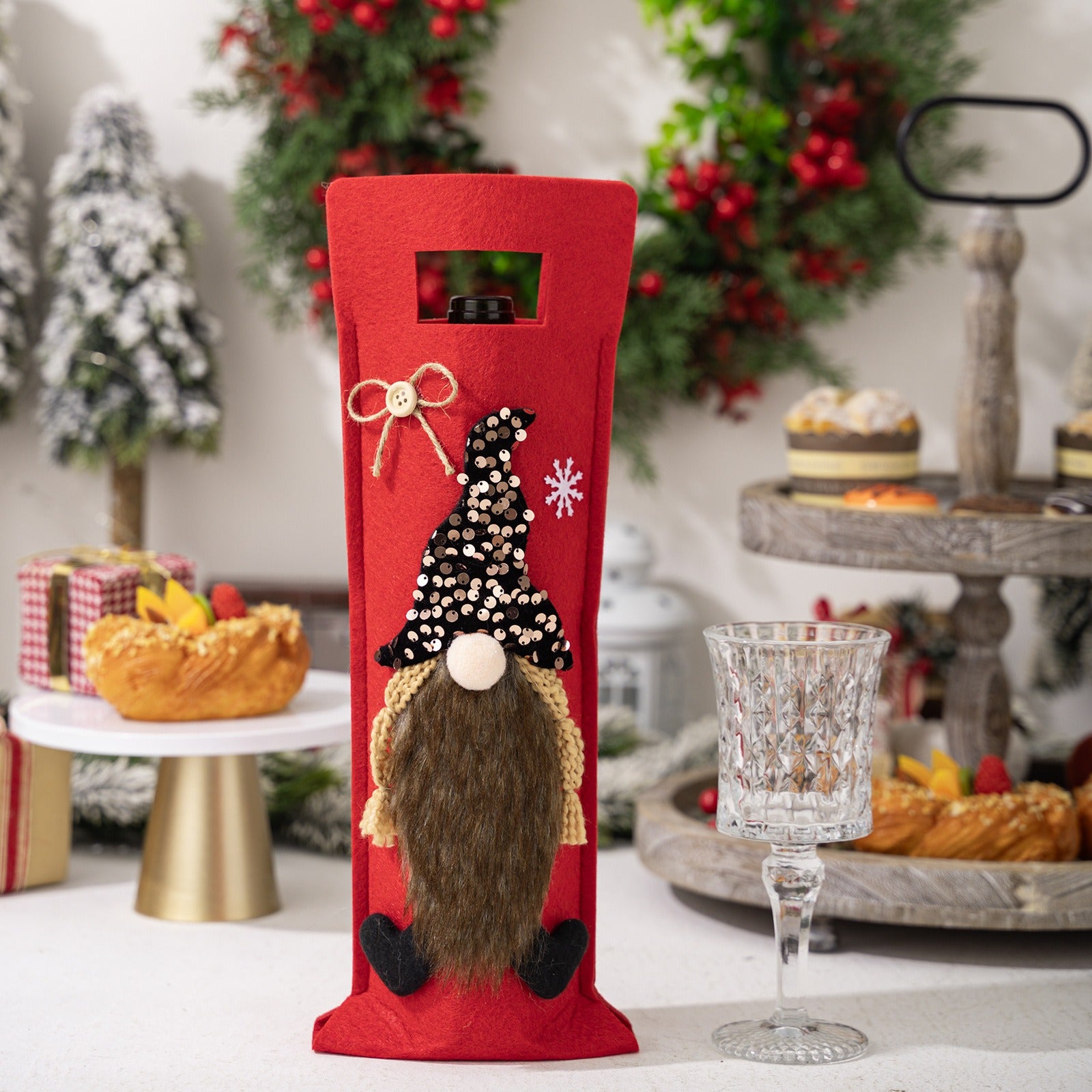 Wine bottle bag Rudolf red wine bottle decoration party decoration handbag gnome wine bottle cover