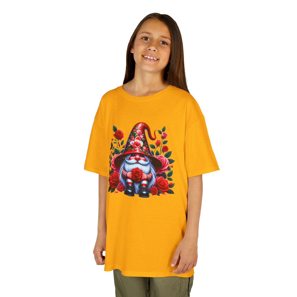Valentine Gnome Kids Tee — Cute Red Rose Garden Gnome Shirt